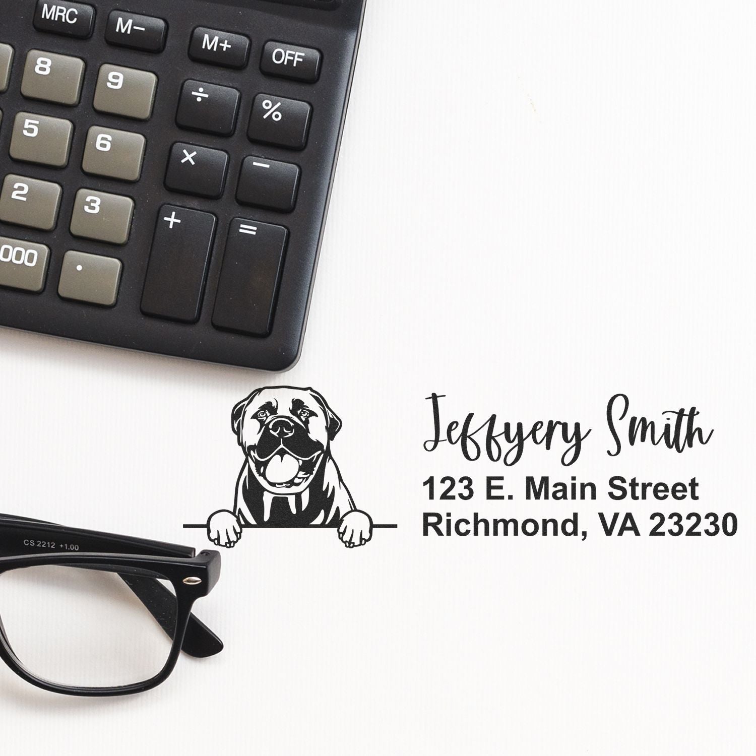 Peeking Bullmastiffs Name and Address Rubber Stamp - Engineer Seal Stamps