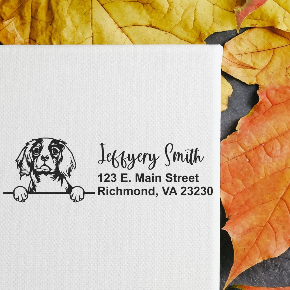 Peeking Cavalier King Charles Spaniel Name and Address Rubber Stamp - Engineer Seal Stamps