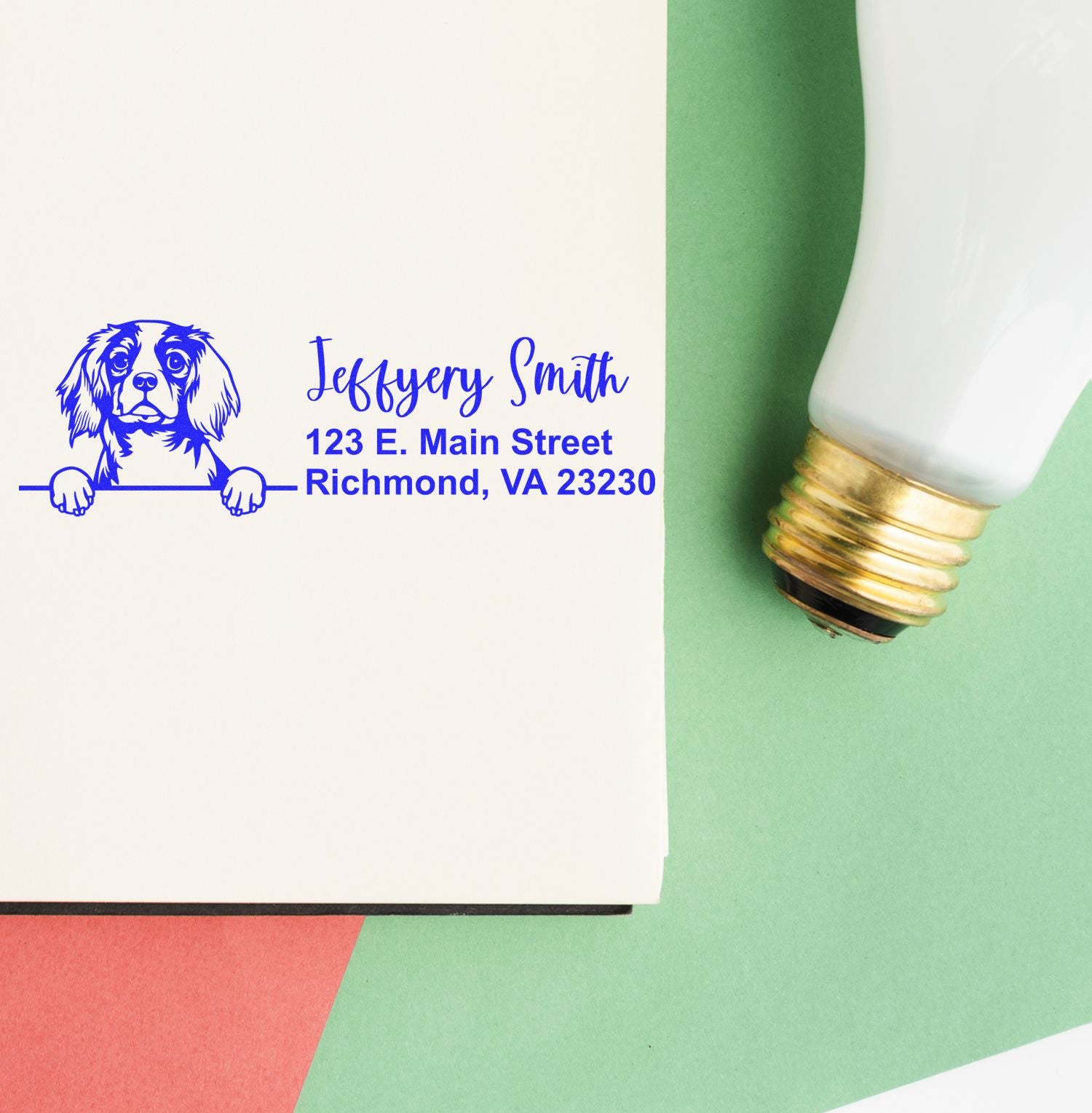 Peeking Cavalier King Charles Spaniel Name and Address Rubber Stamp - Engineer Seal Stamps