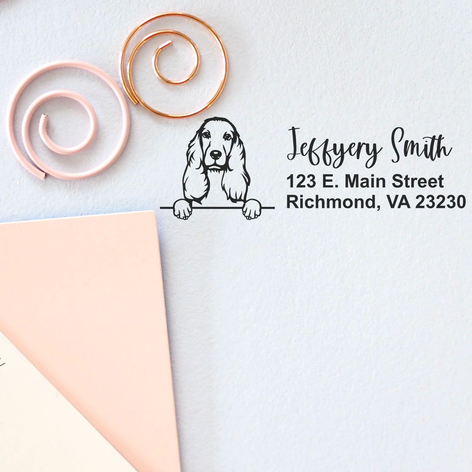 Peeking Cocker Spaniel Name and Address Rubber Stamp - Engineer Seal Stamps