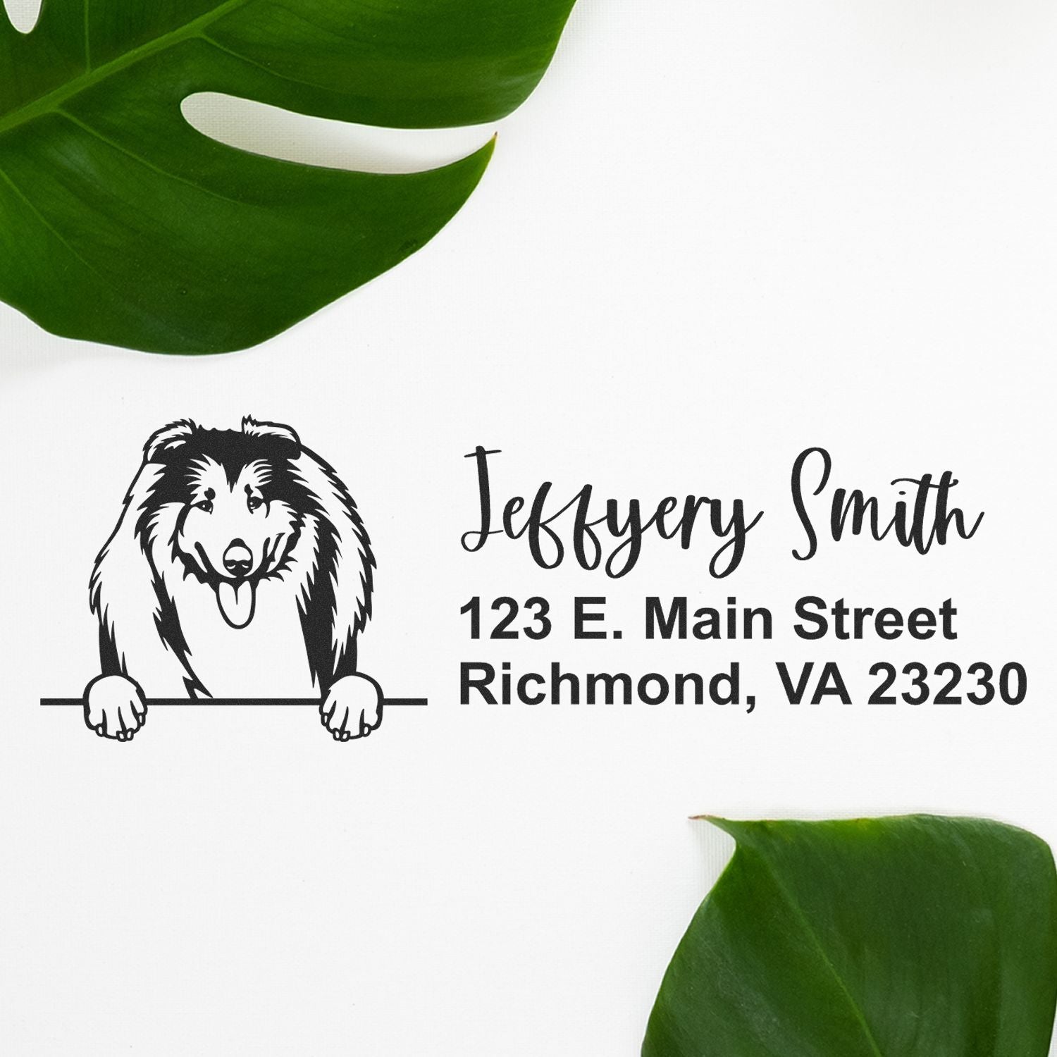 Peeking Collies Name and Address Rubber Stamp - Engineer Seal Stamps
