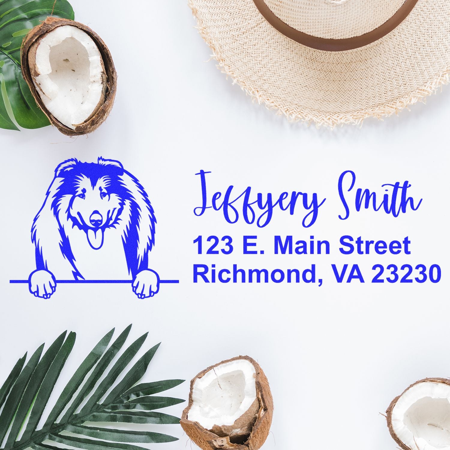 Pre-Inked Collies Dog Personalized Address Stamp - Engineer Seal Stamps