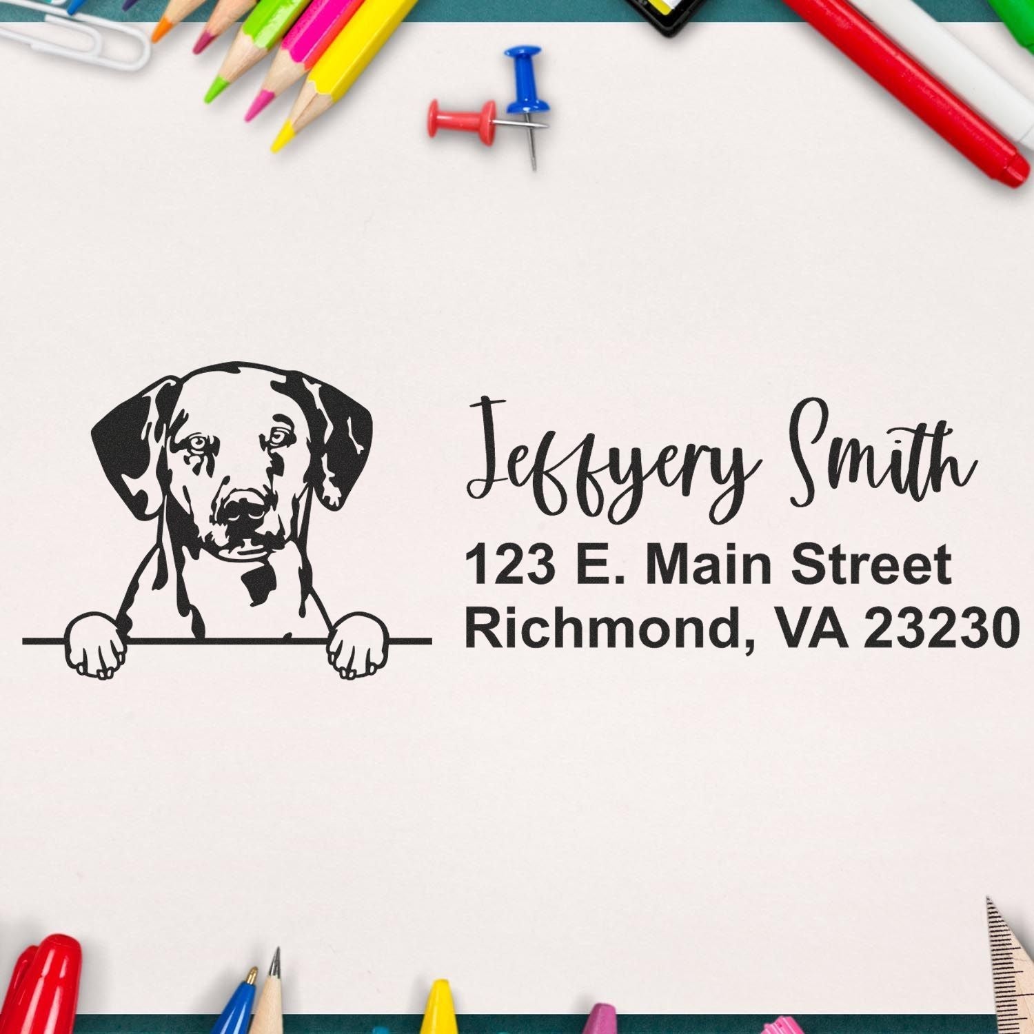 Peeking Dalmatian Name and Address Rubber Stamp - Engineer Seal Stamps