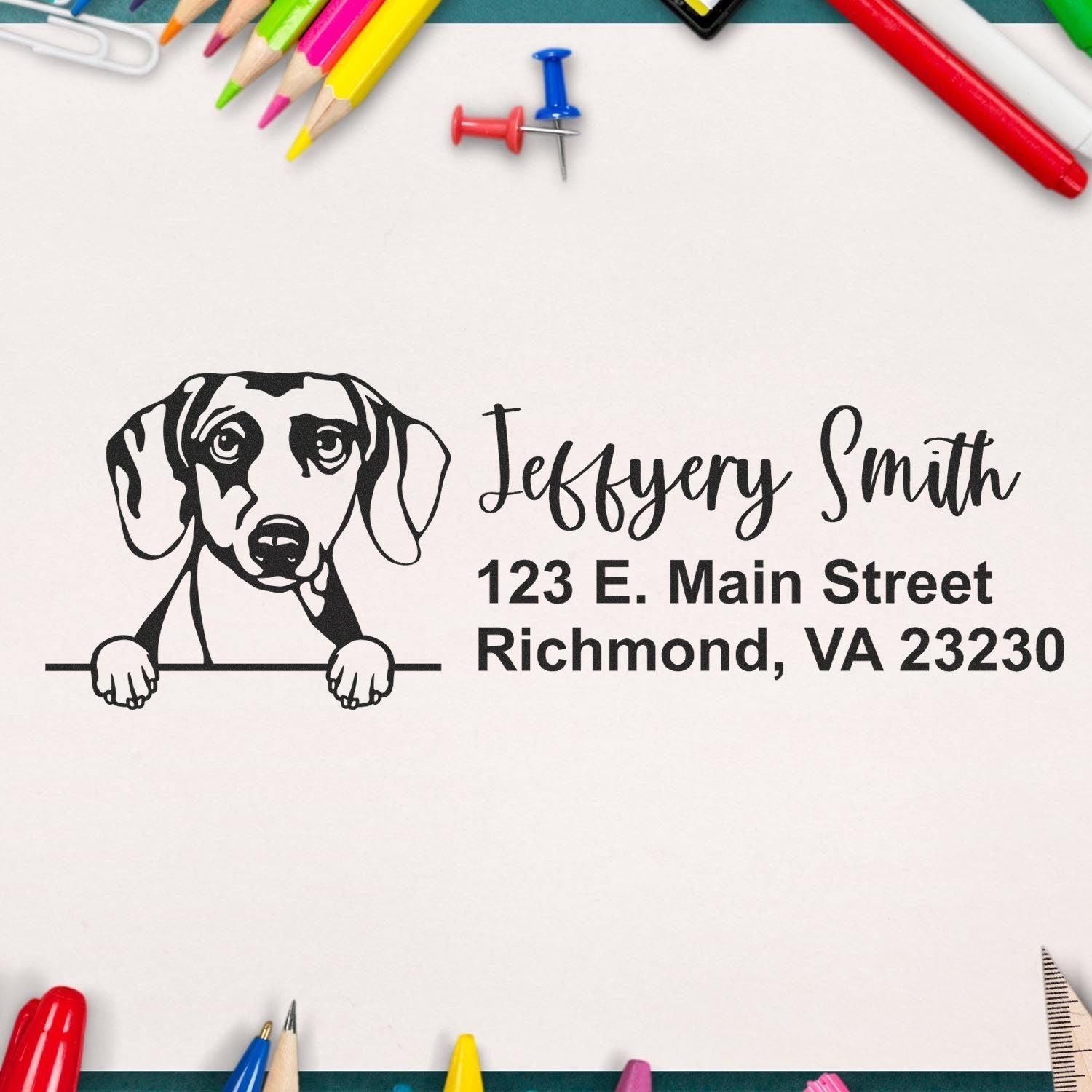 Peeking Daschound Name and Address Rubber Stamp - Engineer Seal Stamps