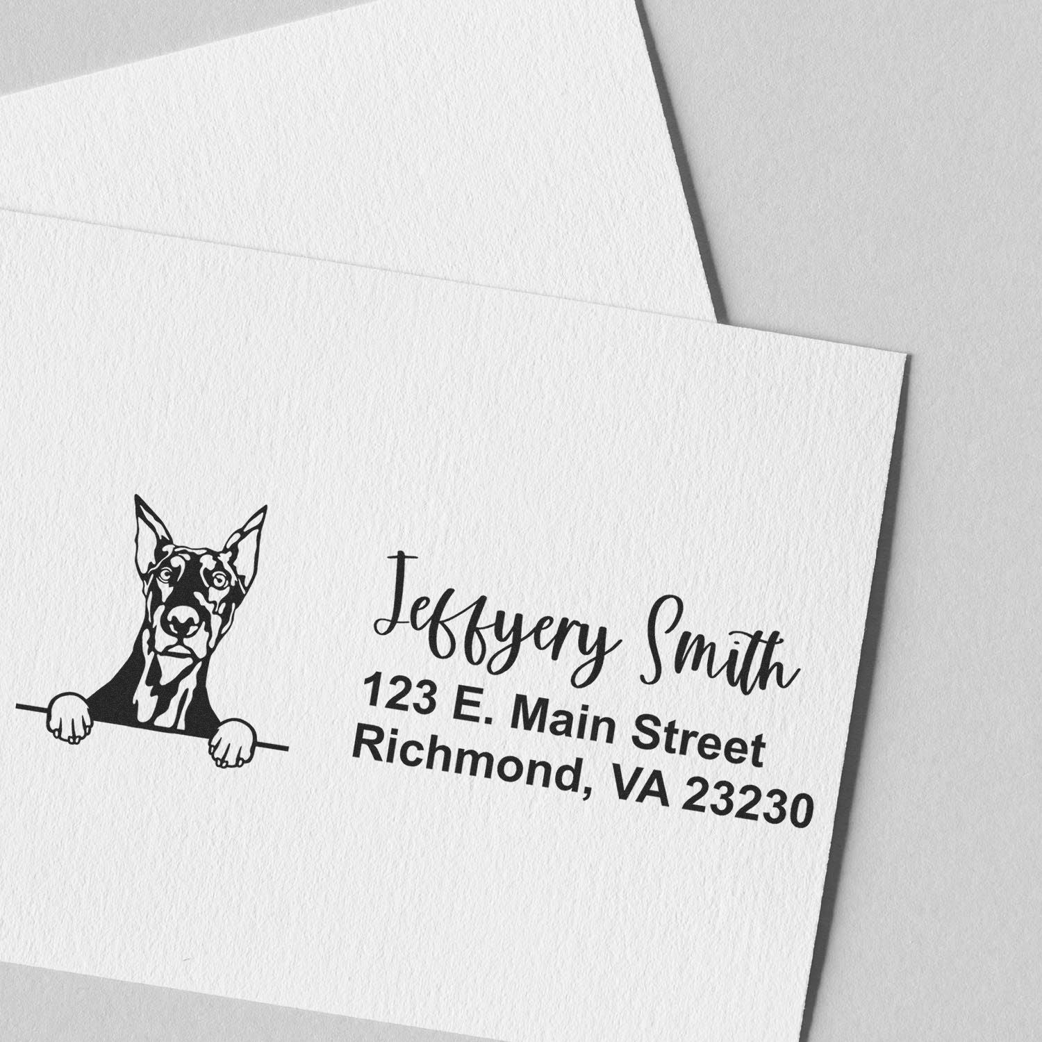 Peeking Doberman Name and Address Rubber Stamp - Engineer Seal Stamps