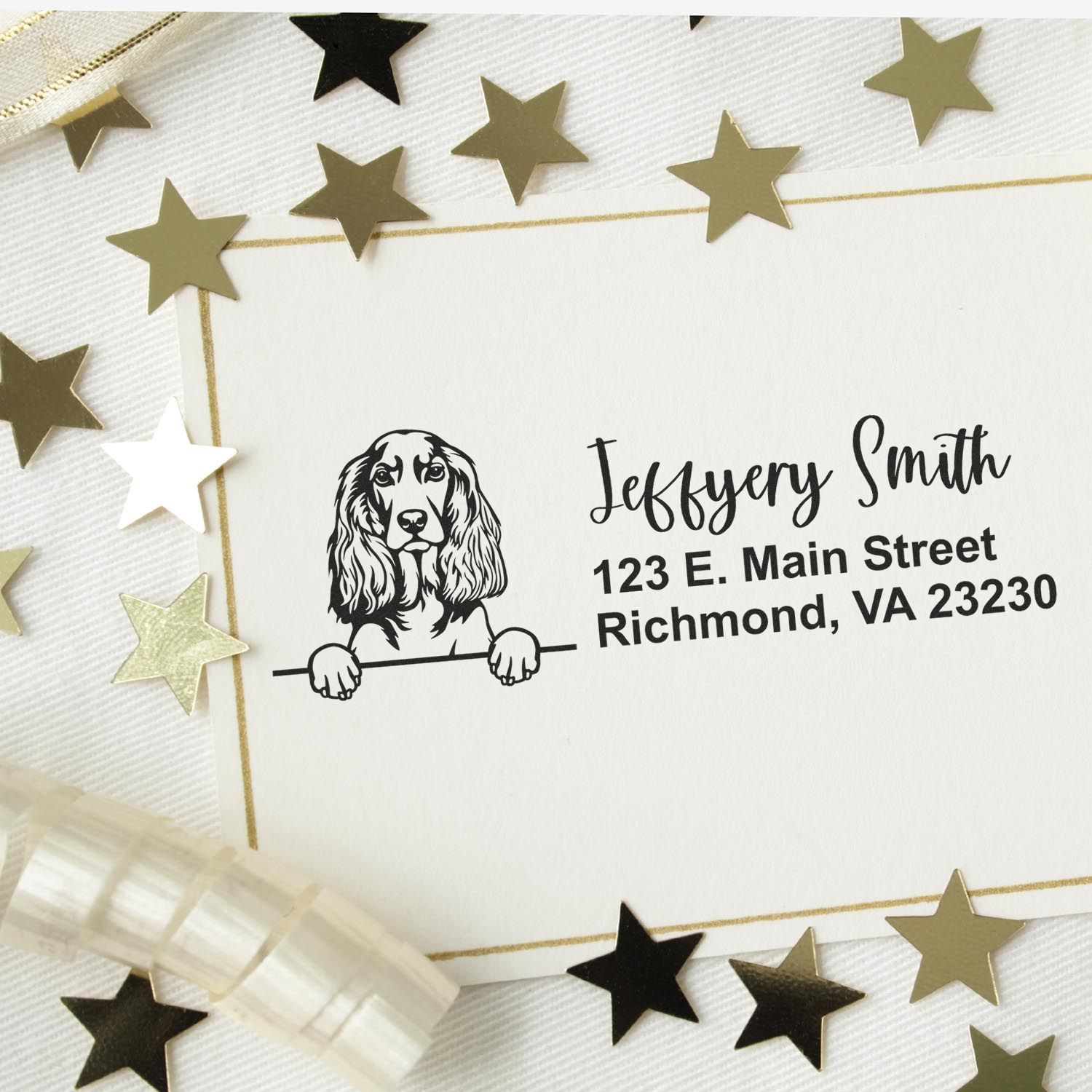 Peeking English Cocker Spaniel Name and Address Rubber Stamp - Engineer Seal Stamps