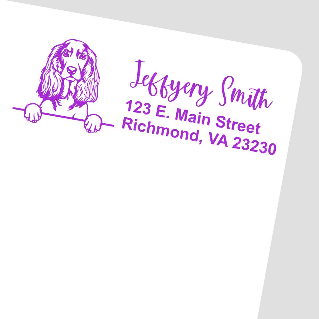 Peeking English Cocker Spaniel Name and Address Rubber Stamp - Engineer Seal Stamps