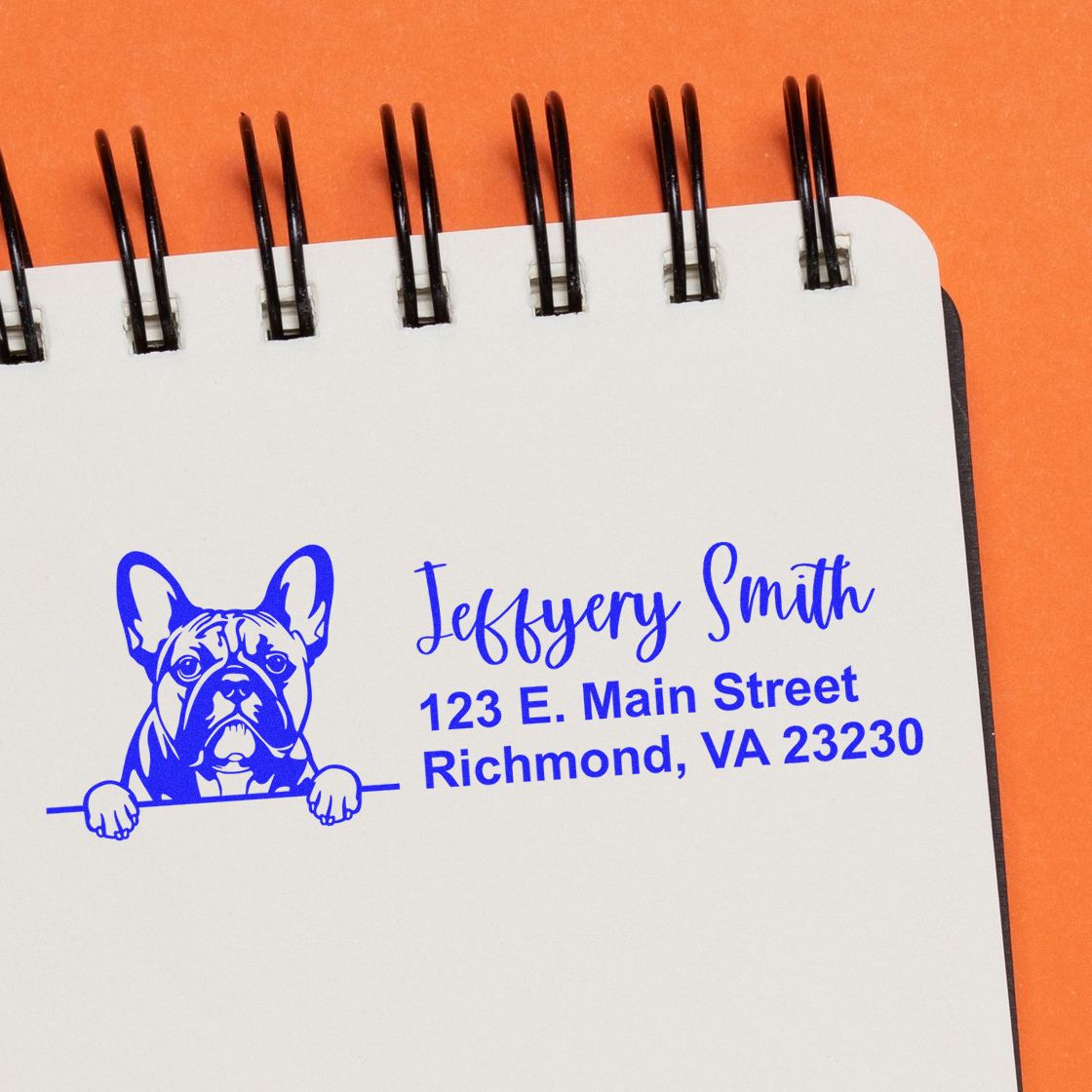 Peeking French Bulldog Name and Address Rubber Stamp - Engineer Seal Stamps