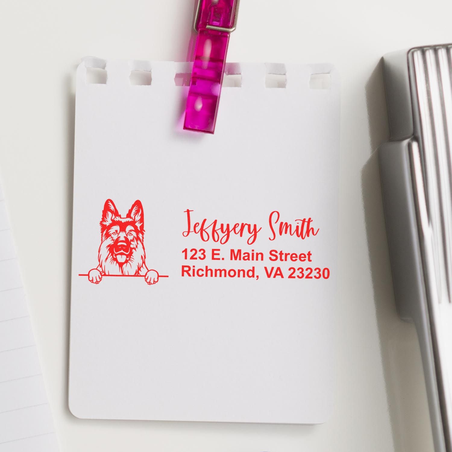 Peeking German Shepherd Name and Address Rubber Stamp - Engineer Seal Stamps
