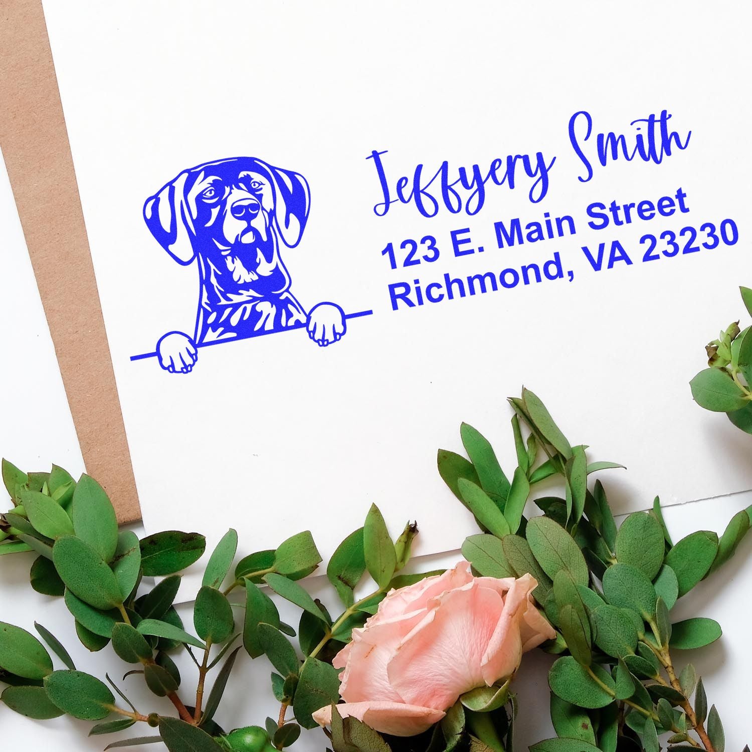 Peeking German Shorthaired Pointer Name and Address Rubber Stamp - Engineer Seal Stamps