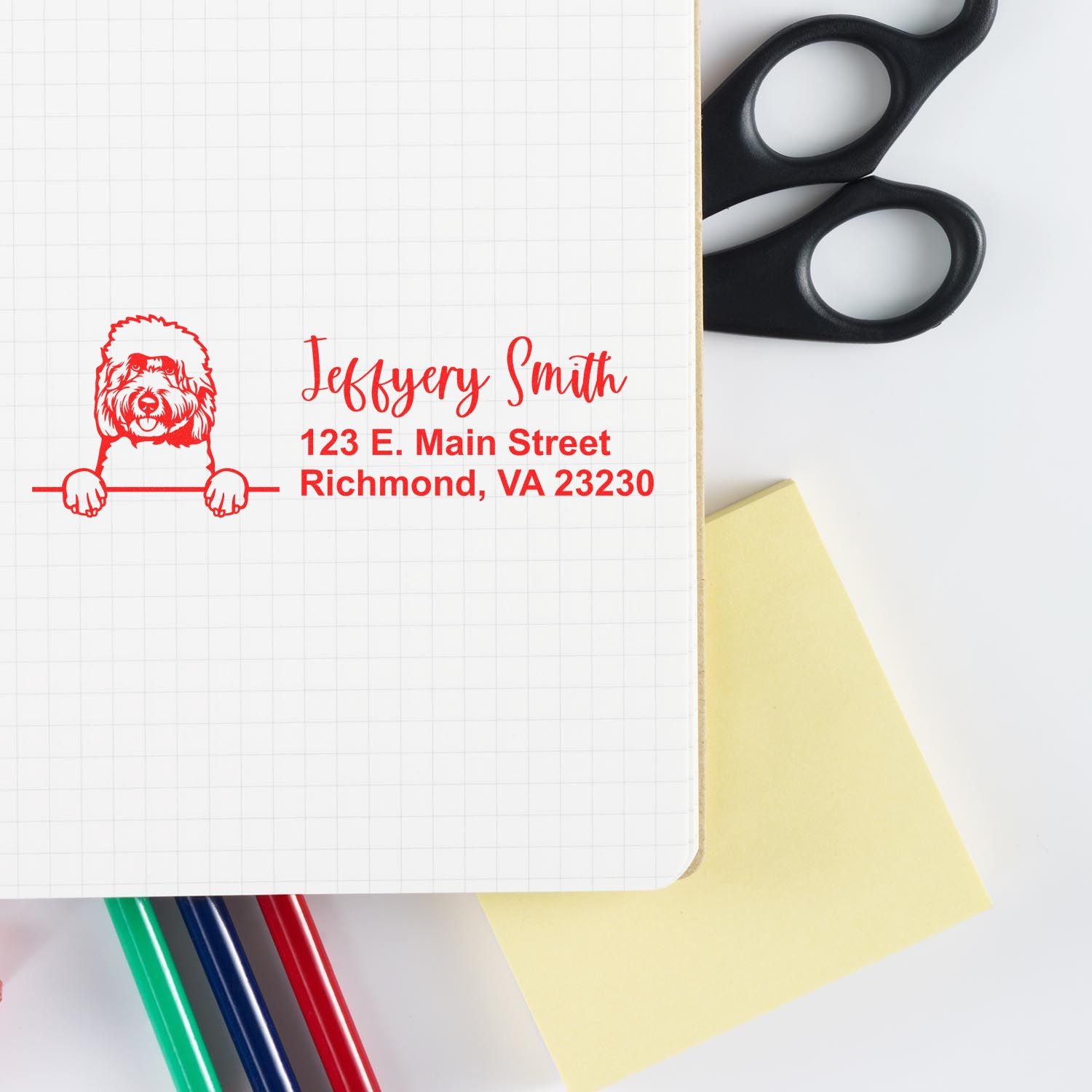 Peeking Goldendoodle Name and Address Rubber Stamp - Engineer Seal Stamps