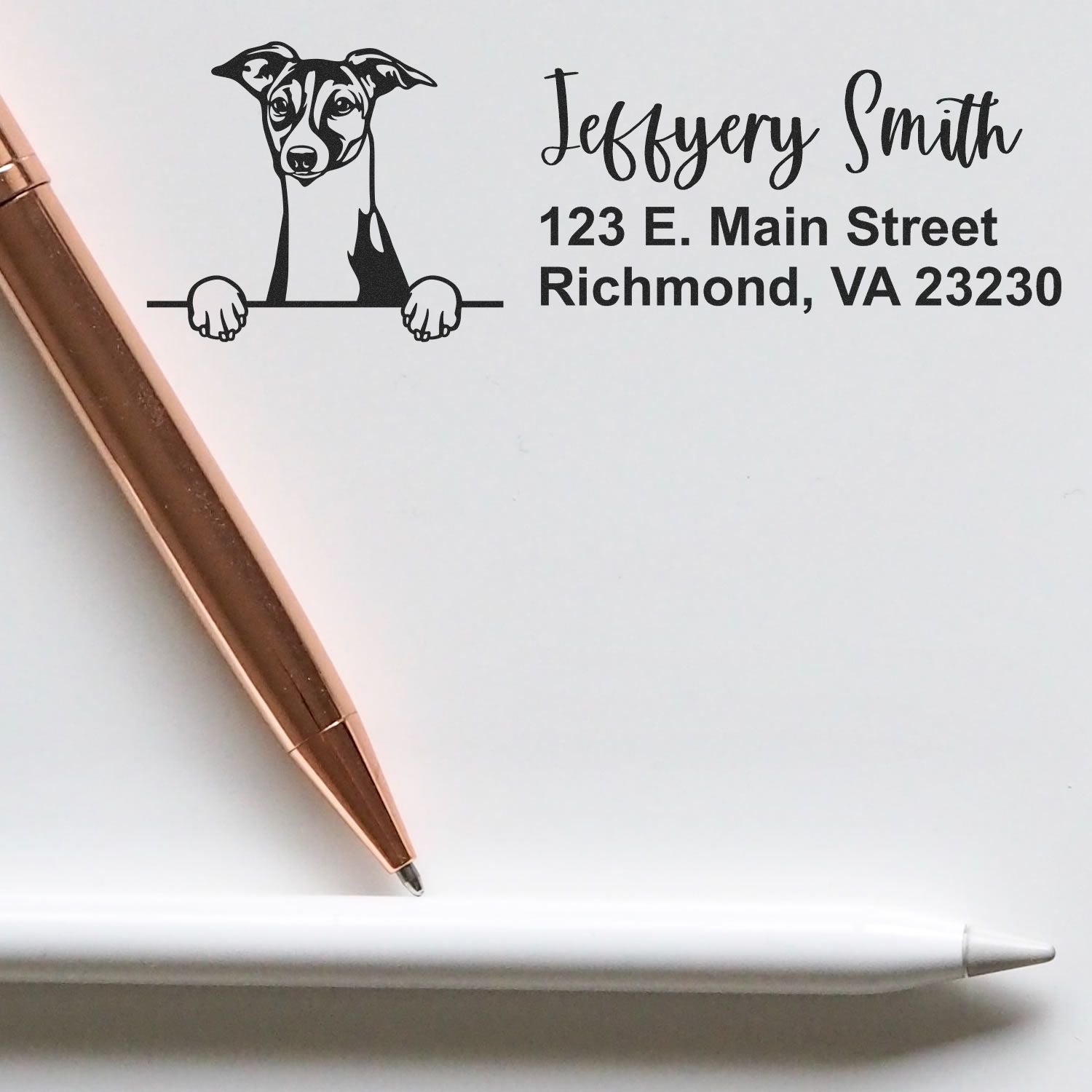 Peeking Italian Greyhound Name and Address Rubber Stamp - Engineer Seal Stamps
