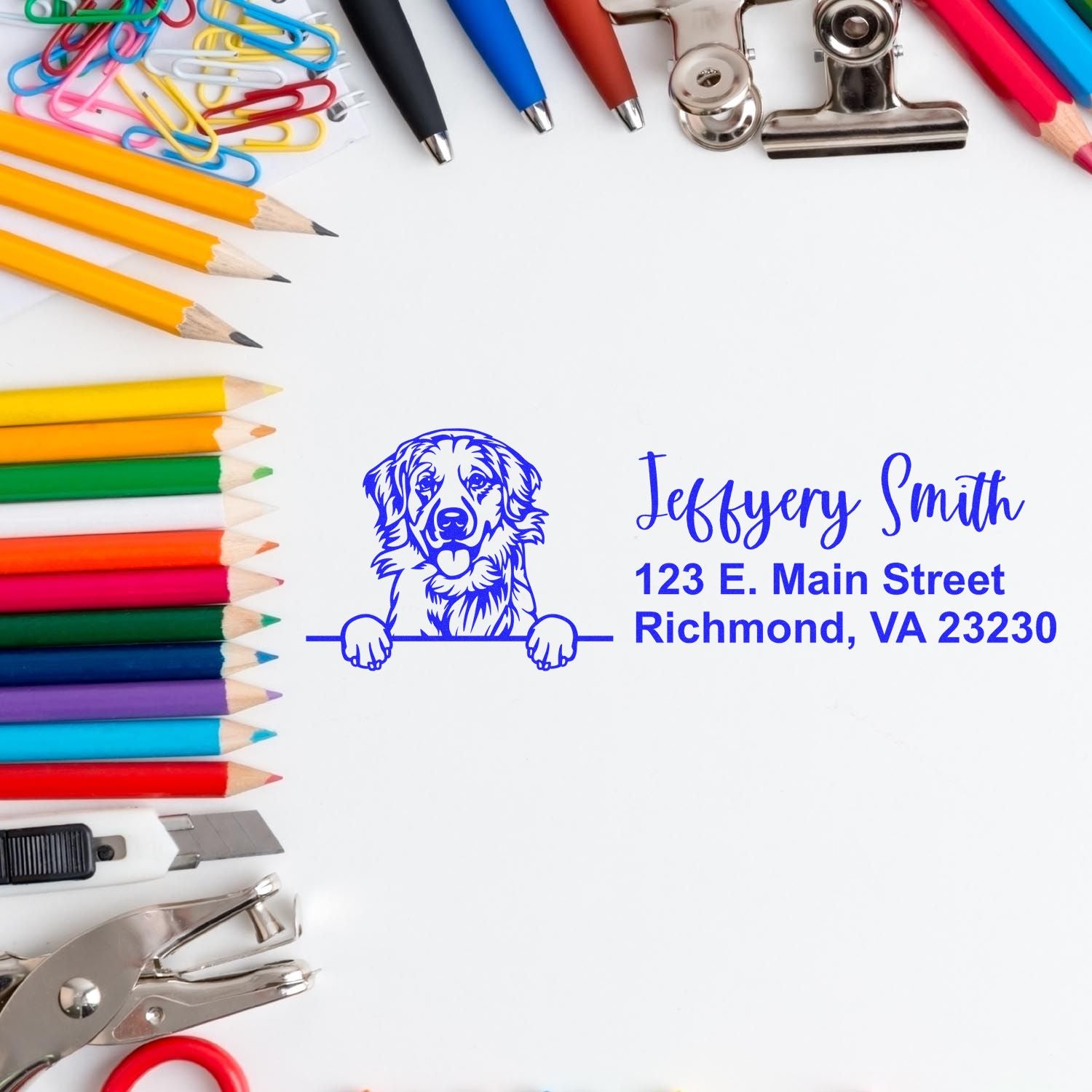 Peeking Labrador Retriever Name and Address Rubber Stamp - Engineer Seal Stamps