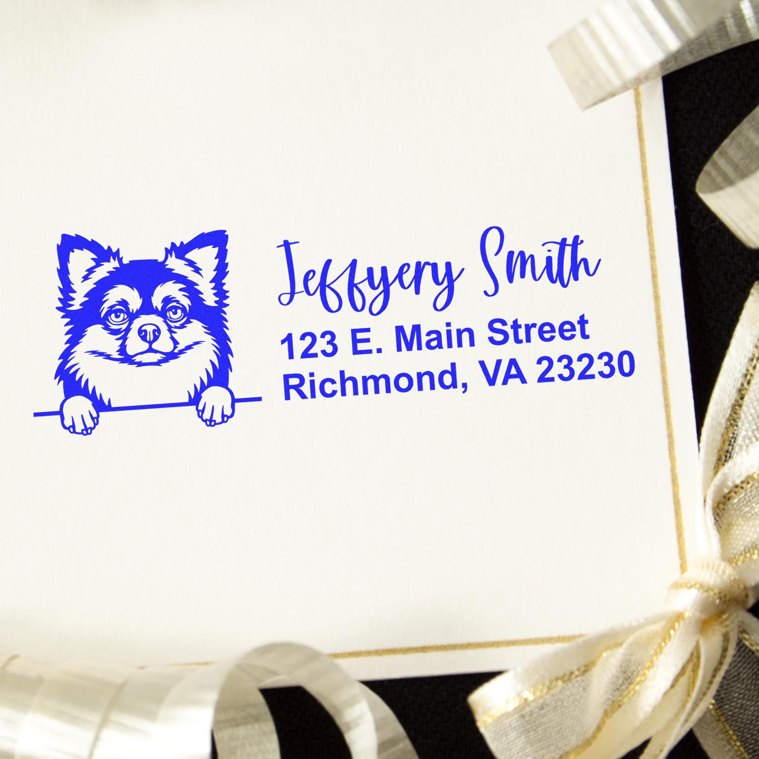 Peeking Long Haired Chihuahua Name and Address Rubber Stamp - Engineer Seal Stamps