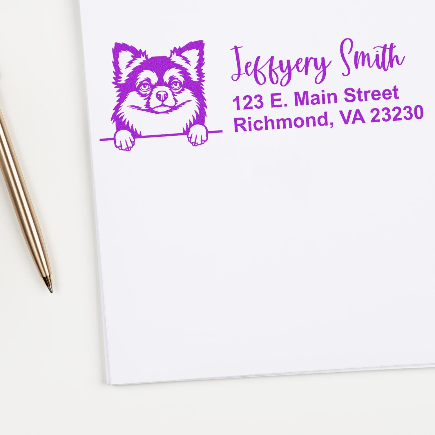 Peeking Long Haired Chihuahua Name and Address Rubber Stamp - Engineer Seal Stamps