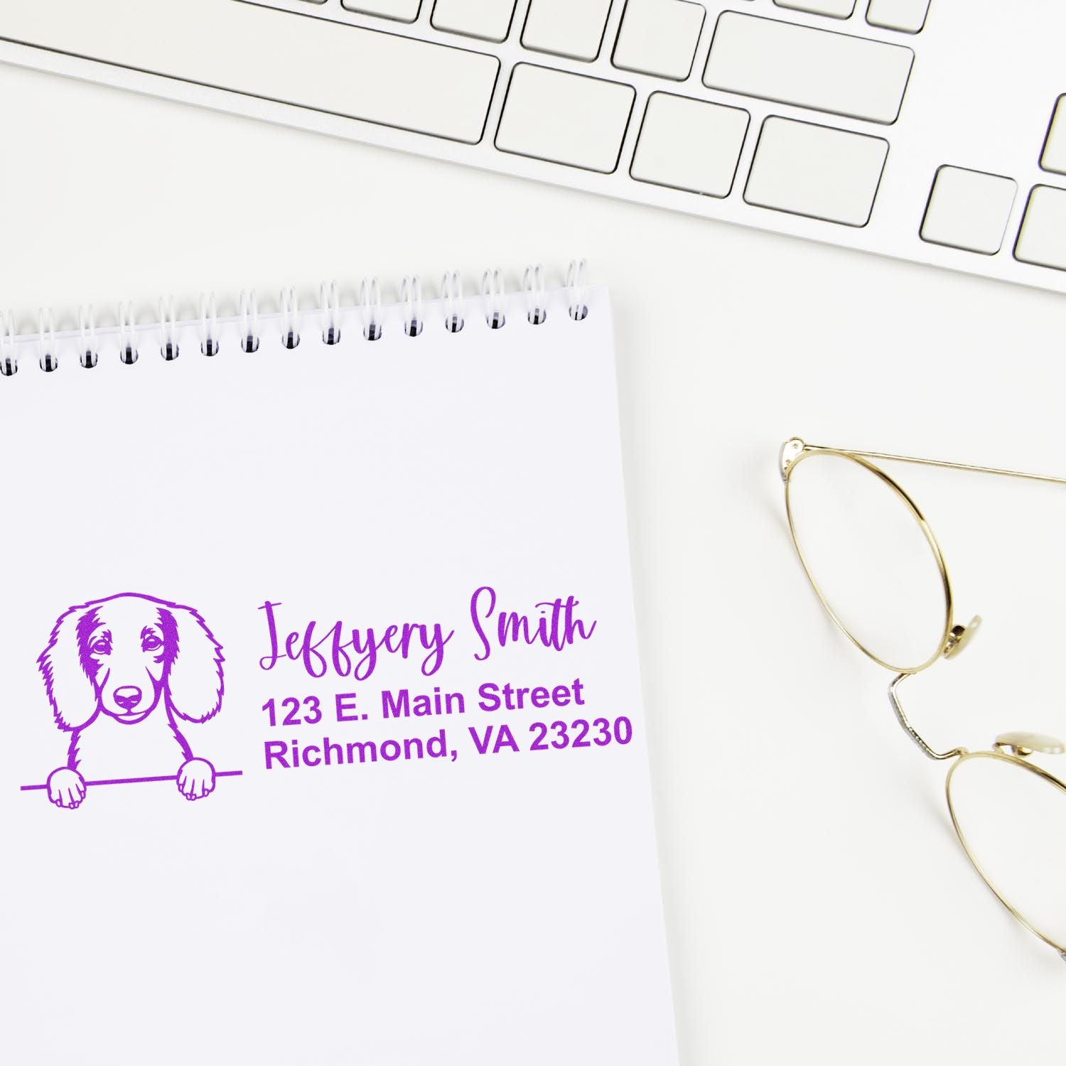 Peeking Longhaired Dachshund Name and Address Rubber Stamp - Engineer Seal Stamps