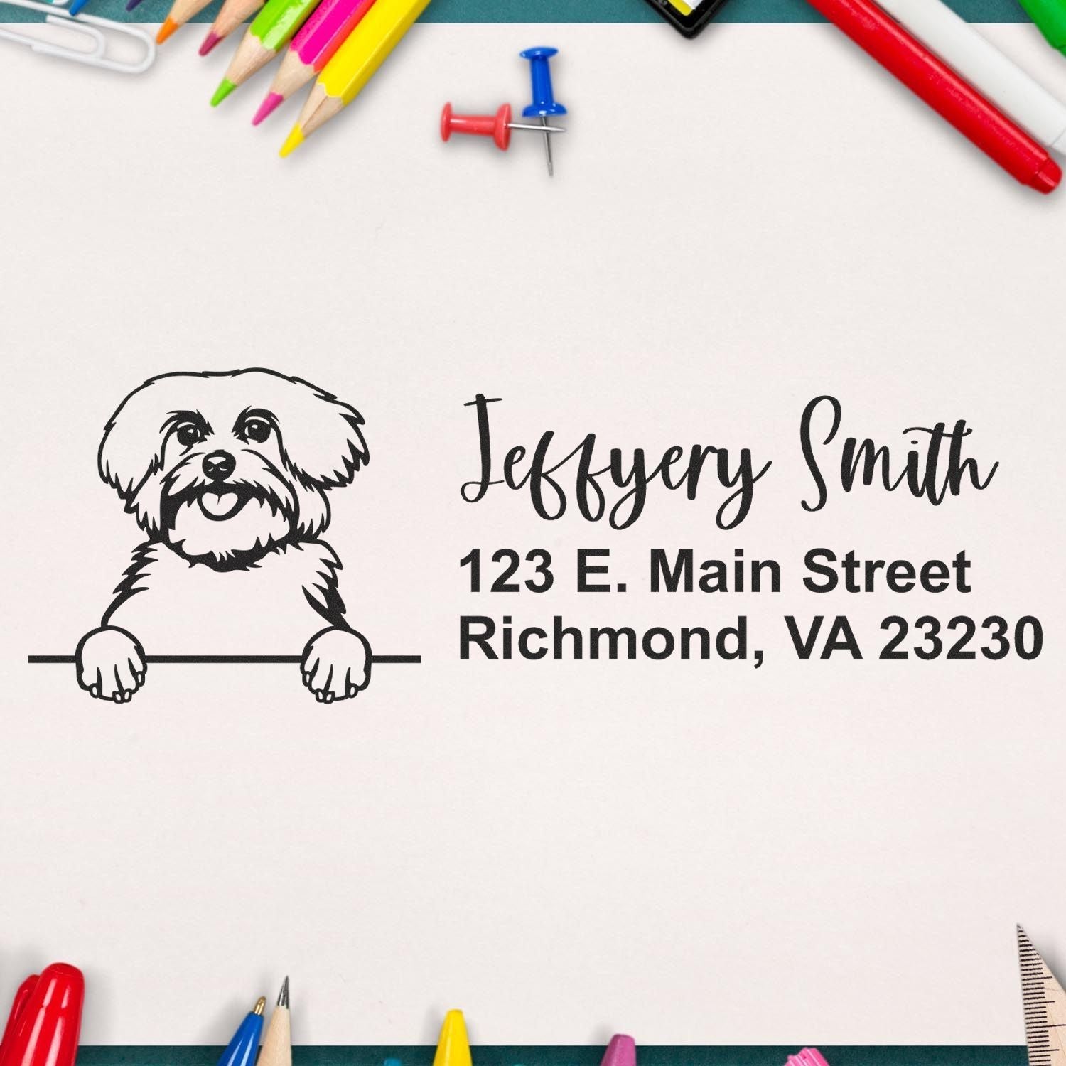 Peeking Maltese Name and Address Rubber Stamp - Engineer Seal Stamps