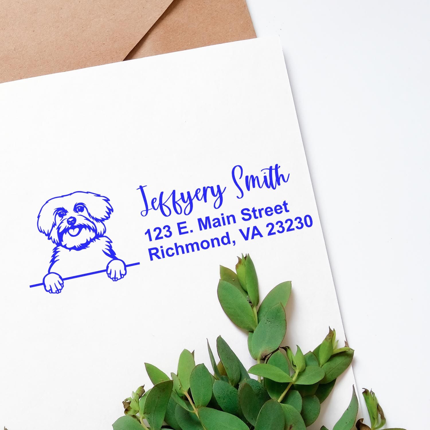 Pre-Inked Maltese Dog Personalized Address Stamp - Engineer Seal Stamps