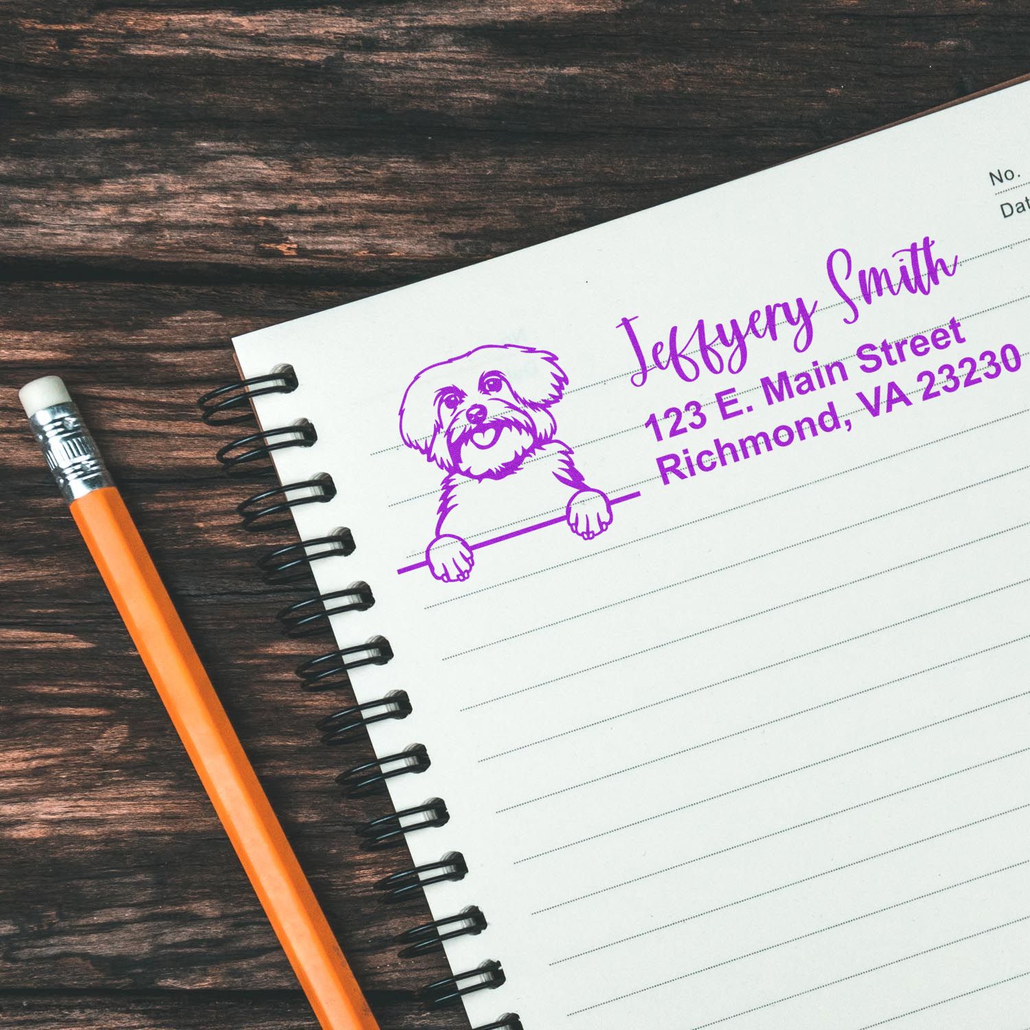 Peeking Maltese Name and Address Rubber Stamp - Engineer Seal Stamps