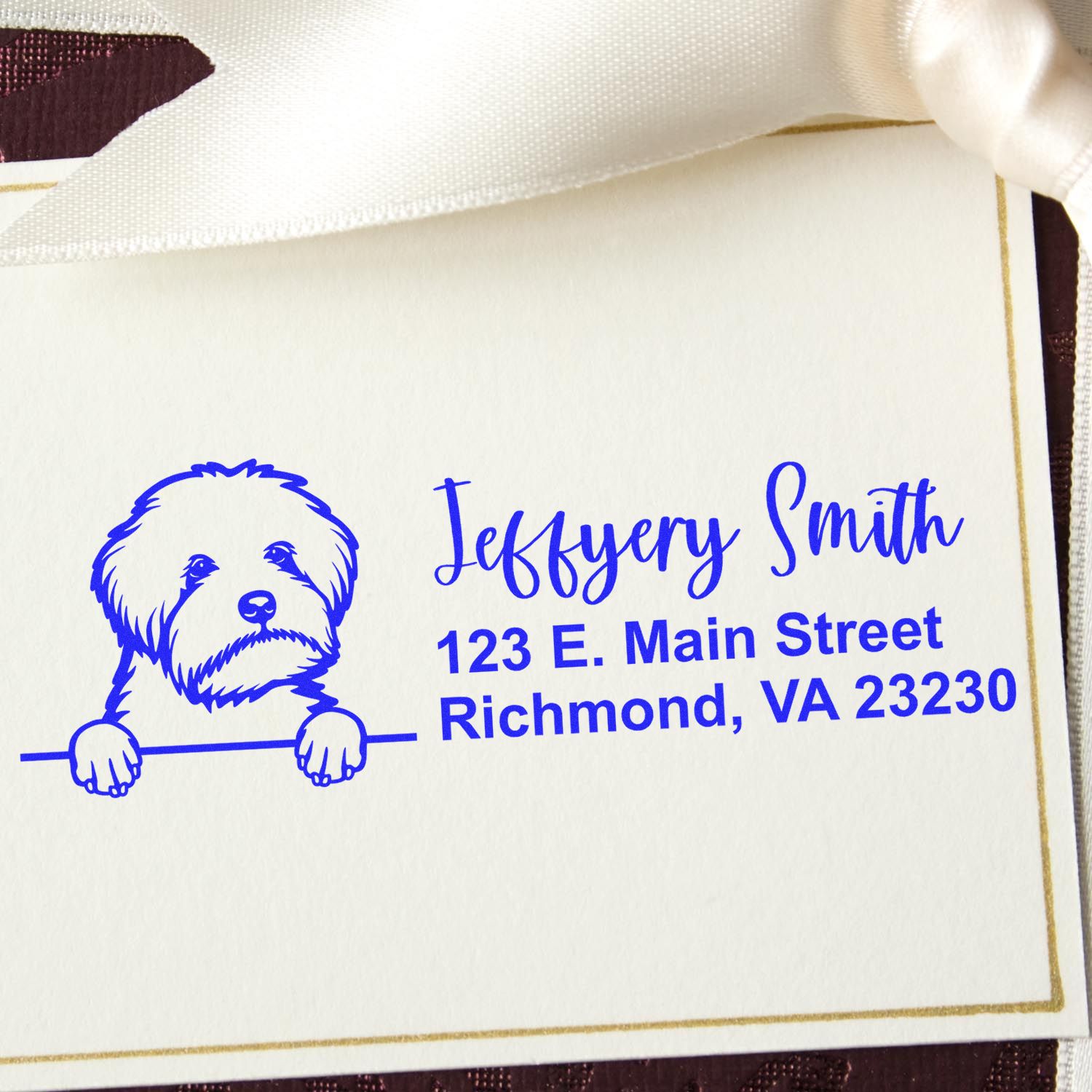 Peeking Maltipoo Name and Address Rubber Stamp - Engineer Seal Stamps