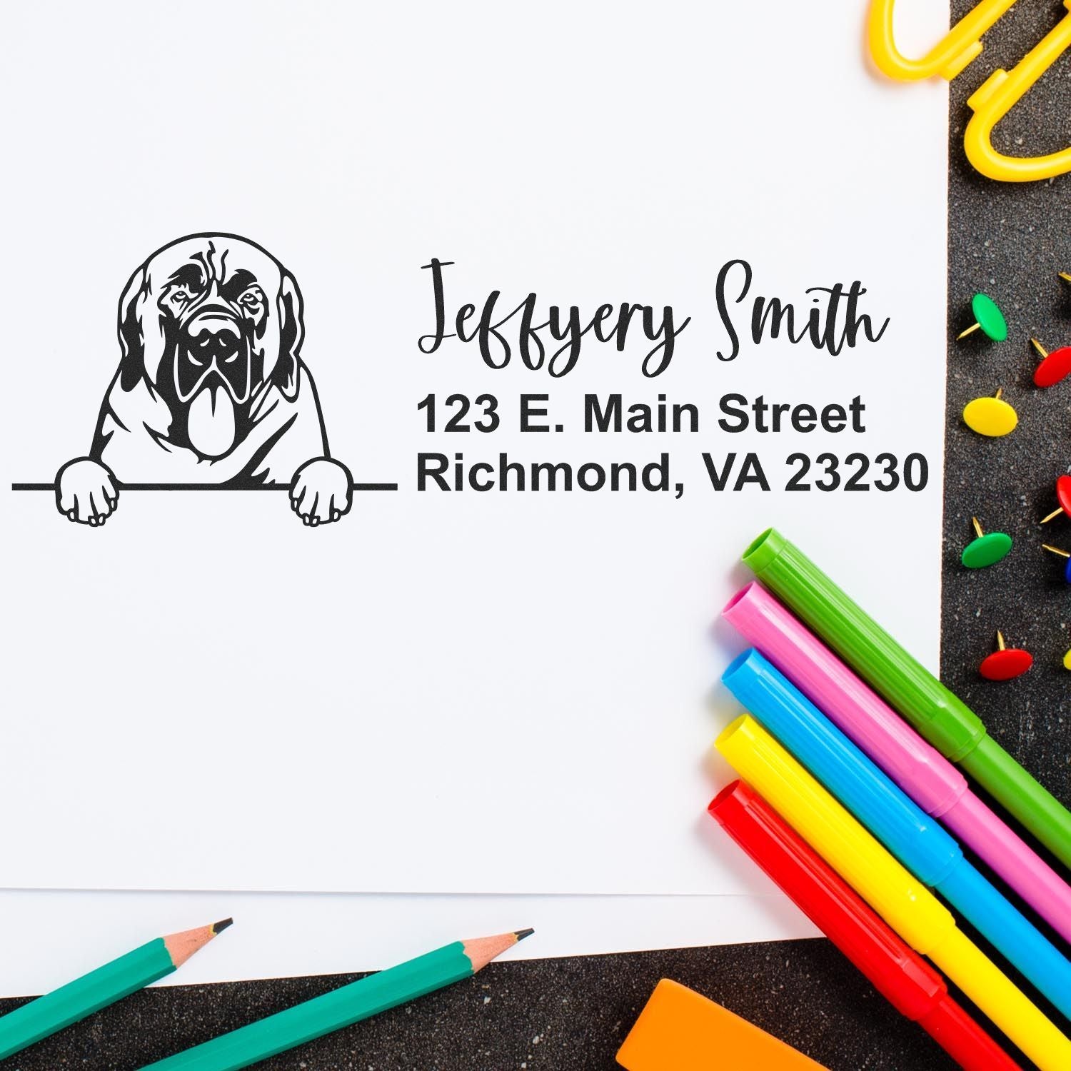 Peeking Mastiffs Name and Address Rubber Stamp - Engineer Seal Stamps