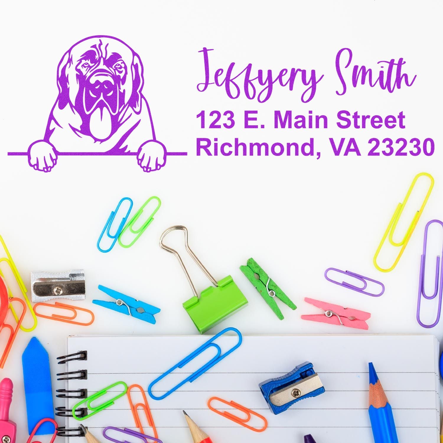Peeking Mastiffs Name and Address Rubber Stamp - Engineer Seal Stamps