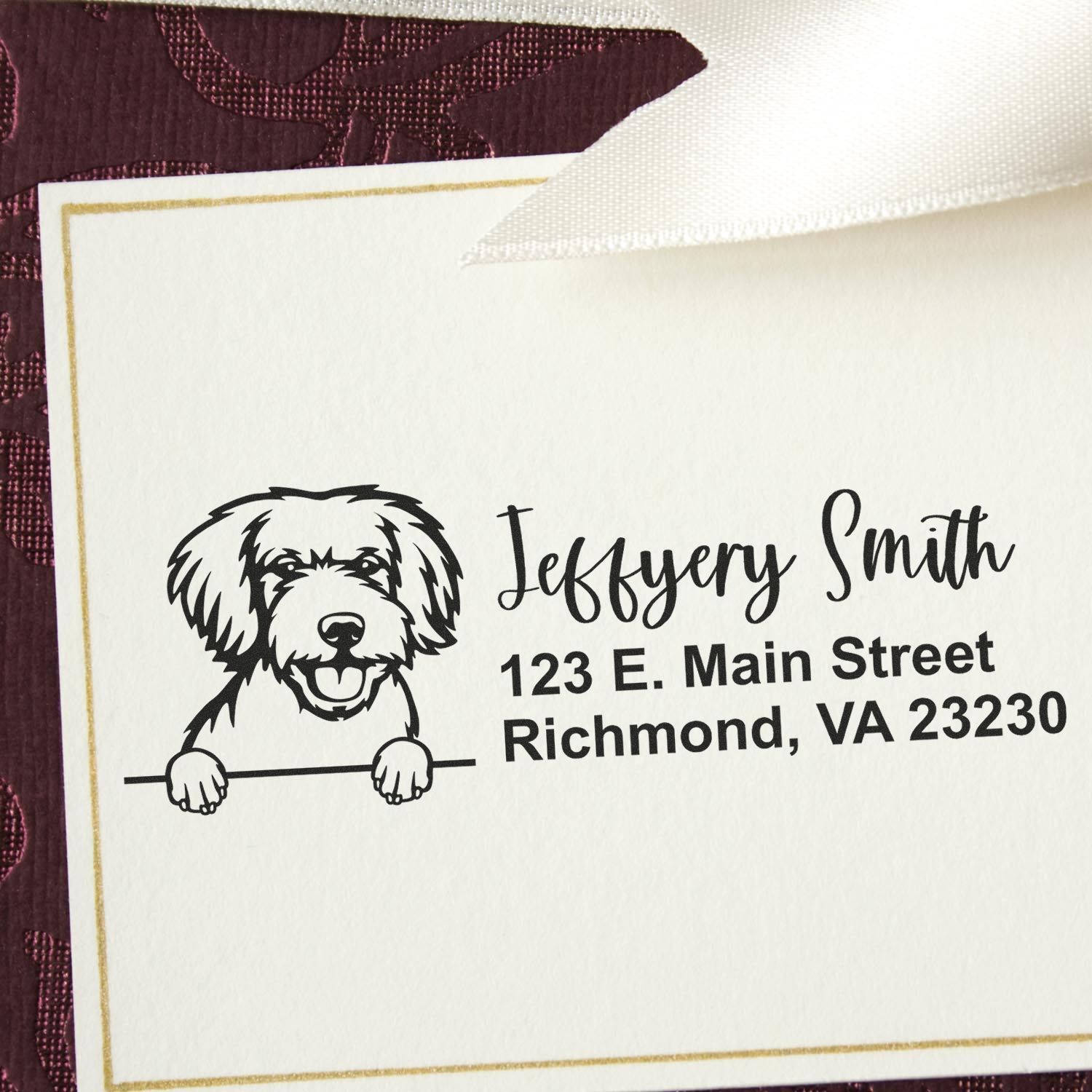 Peeking Miniature Golden Doodle Name and Address Rubber Stamp - Engineer Seal Stamps