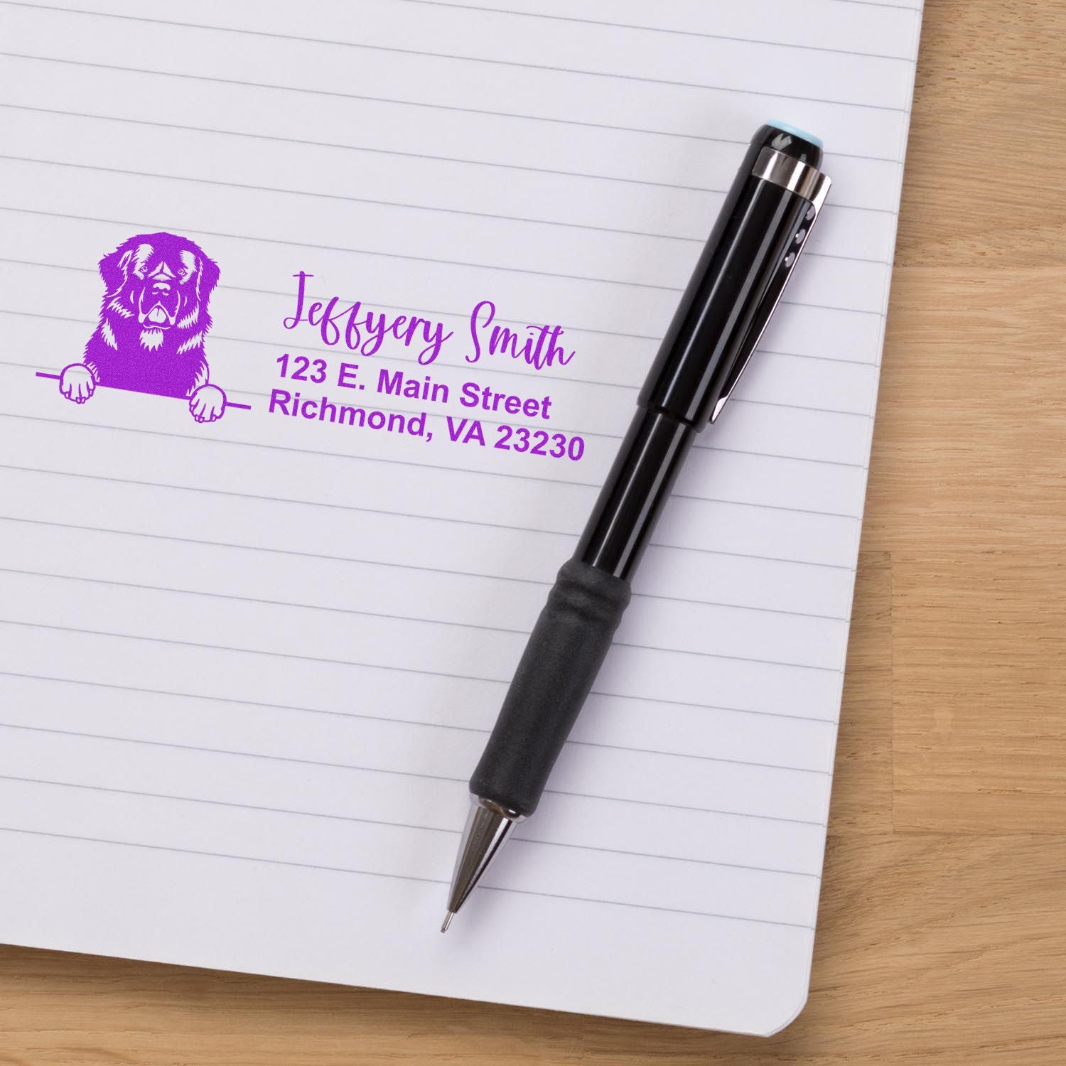 Peeking Newfoundland Name and Address Rubber Stamp - Engineer Seal Stamps