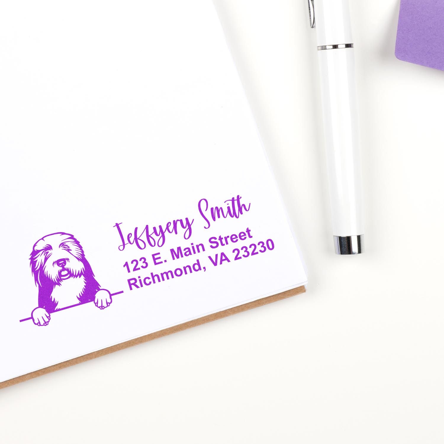 Peeking Old English Sheepdogs Name and Address Rubber Stamp - Engineer Seal Stamps
