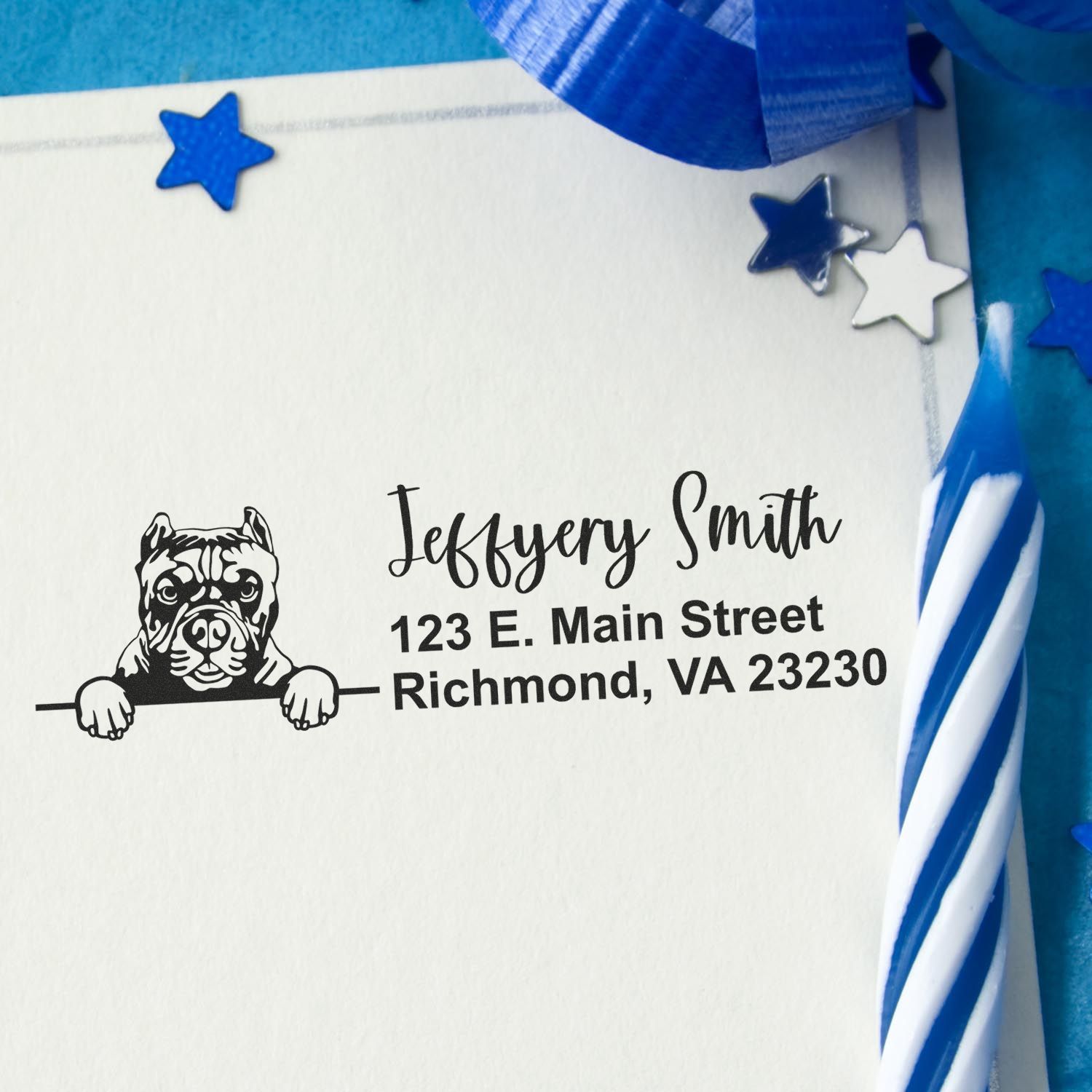 Peeking Pitbull Name and Address Rubber Stamp - Engineer Seal Stamps