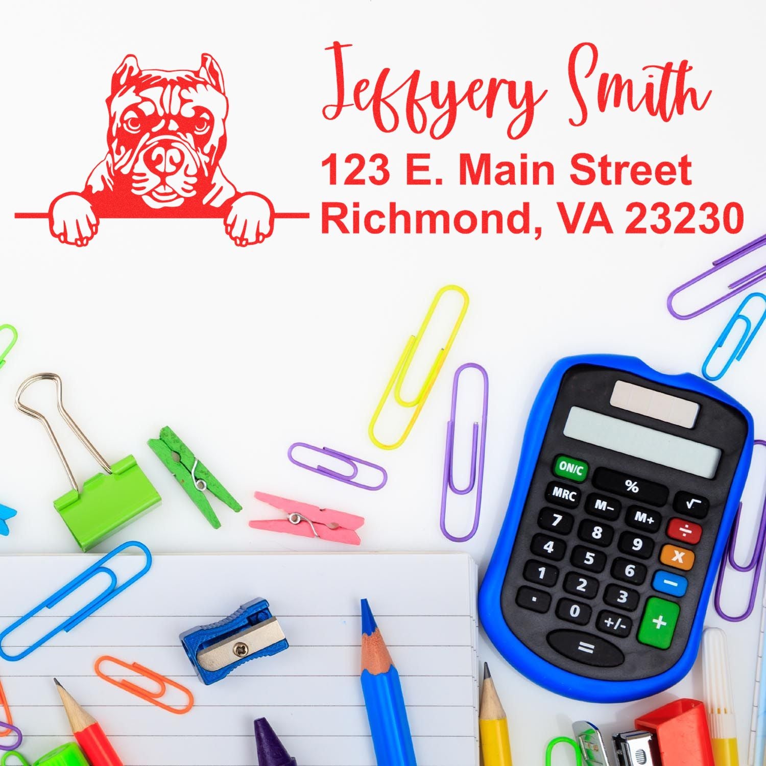 Pre-Inked Pitbull Dog Personalized Address Stamp - Engineer Seal Stamps