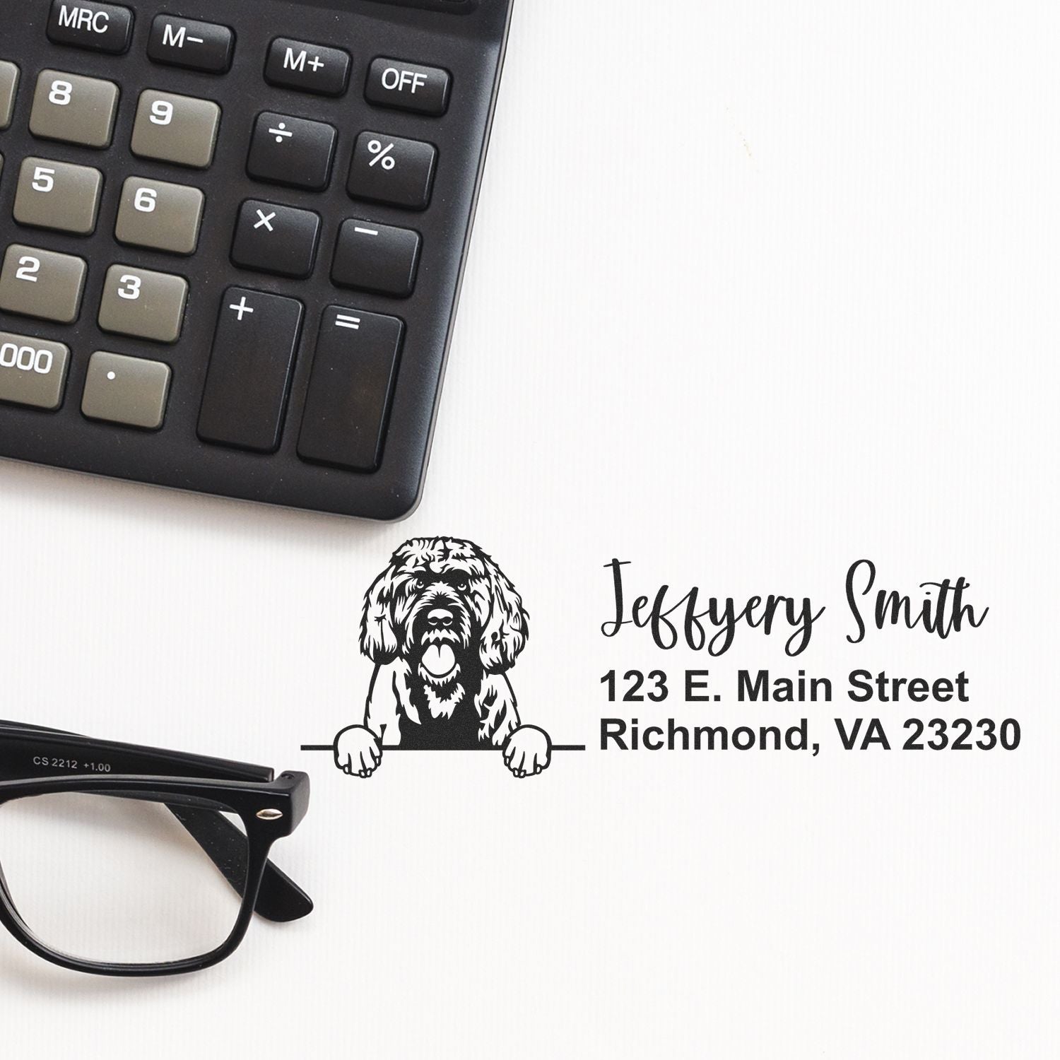Peeking Portuguese Water Dog Name and Address Rubber Stamp - Engineer Seal Stamps