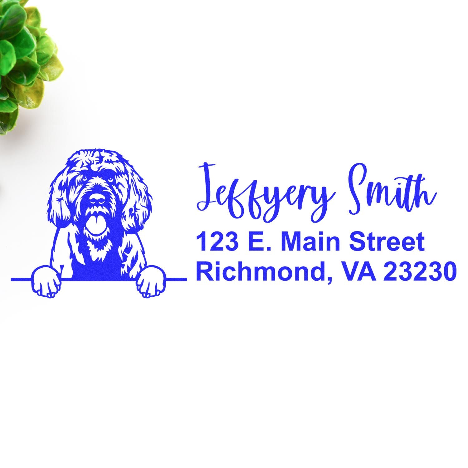 Peeking Portuguese Water Dog Name and Address Rubber Stamp - Engineer Seal Stamps