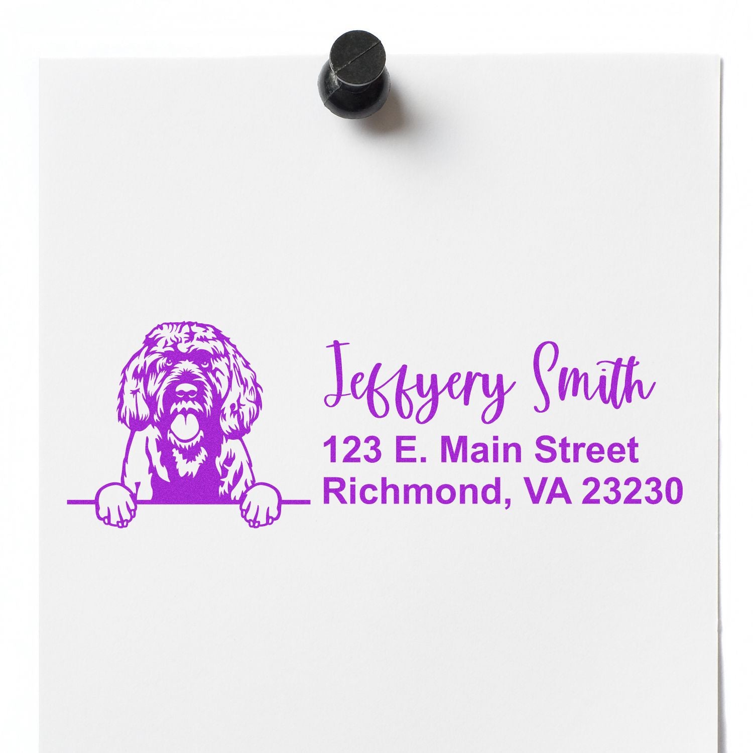 Peeking Portuguese Water Dog Name and Address Rubber Stamp - Engineer Seal Stamps