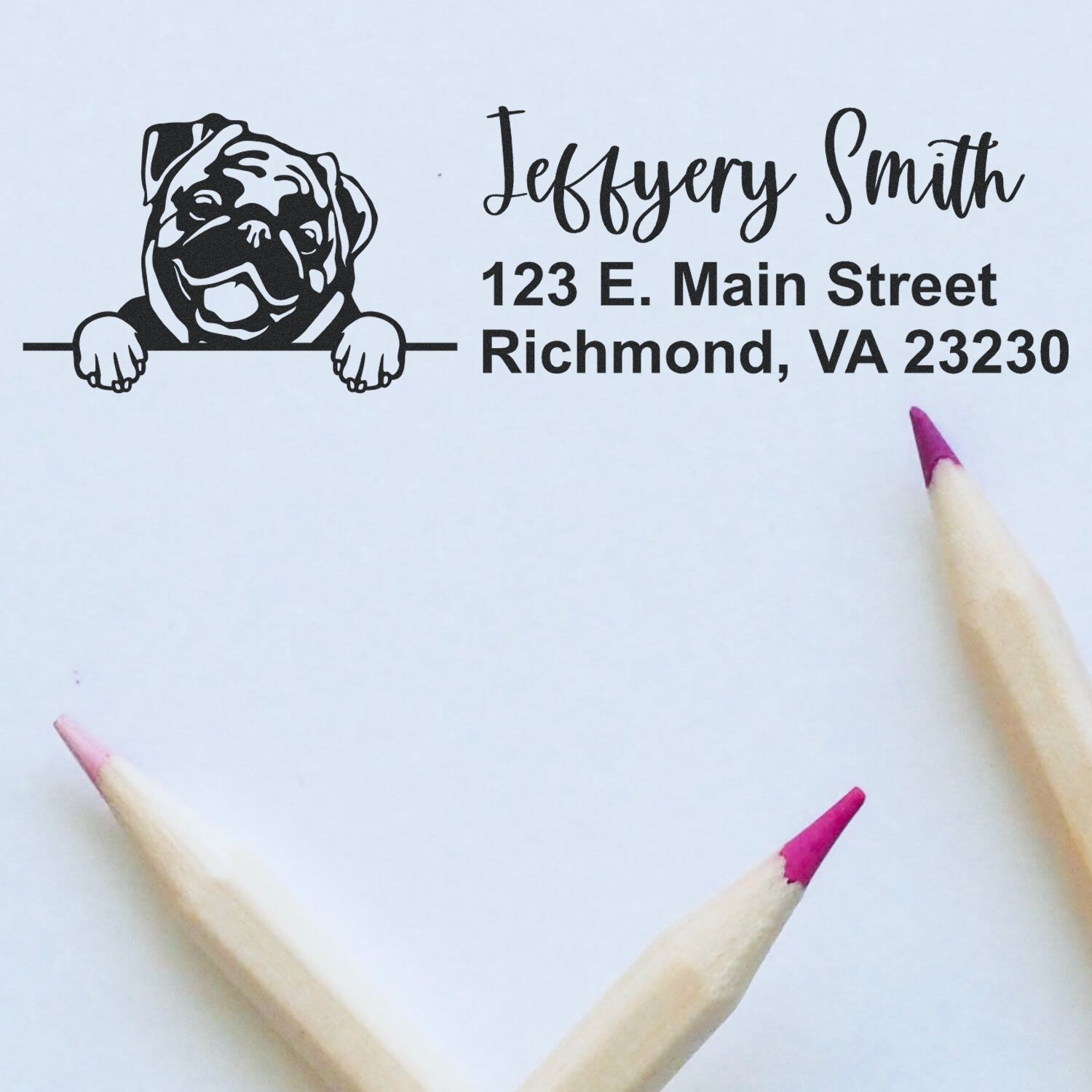 Pre-Inked Pug Dog Personalized Address Stamp - Engineer Seal Stamps
