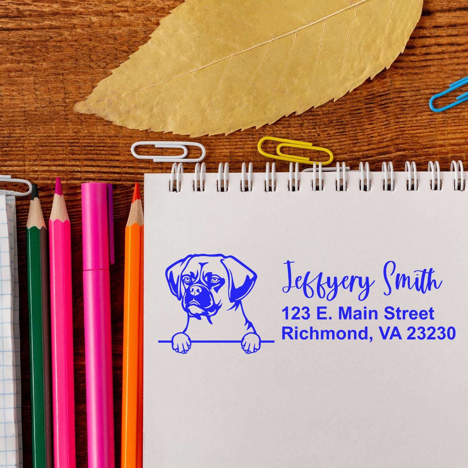 Pre-Inked Puggle Dog Personalized Address Stamp - Engineer Seal Stamps