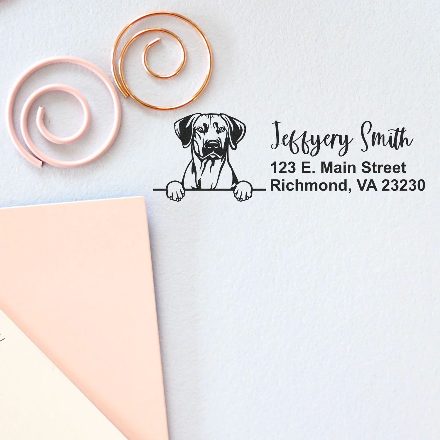 Peeking Rhodesian Ridgeback Name and Address Rubber Stamp - Engineer Seal Stamps