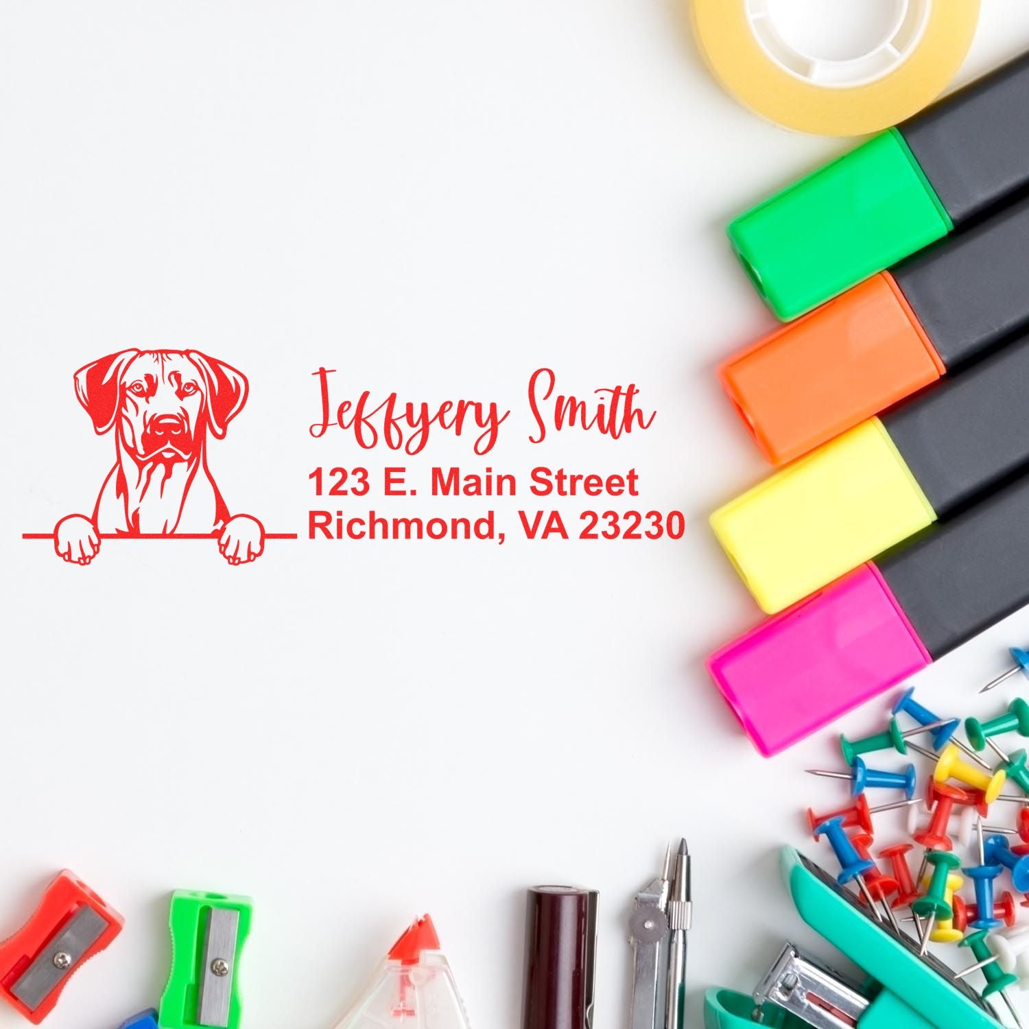 Peeking Rhodesian Ridgeback Name and Address Rubber Stamp - Engineer Seal Stamps