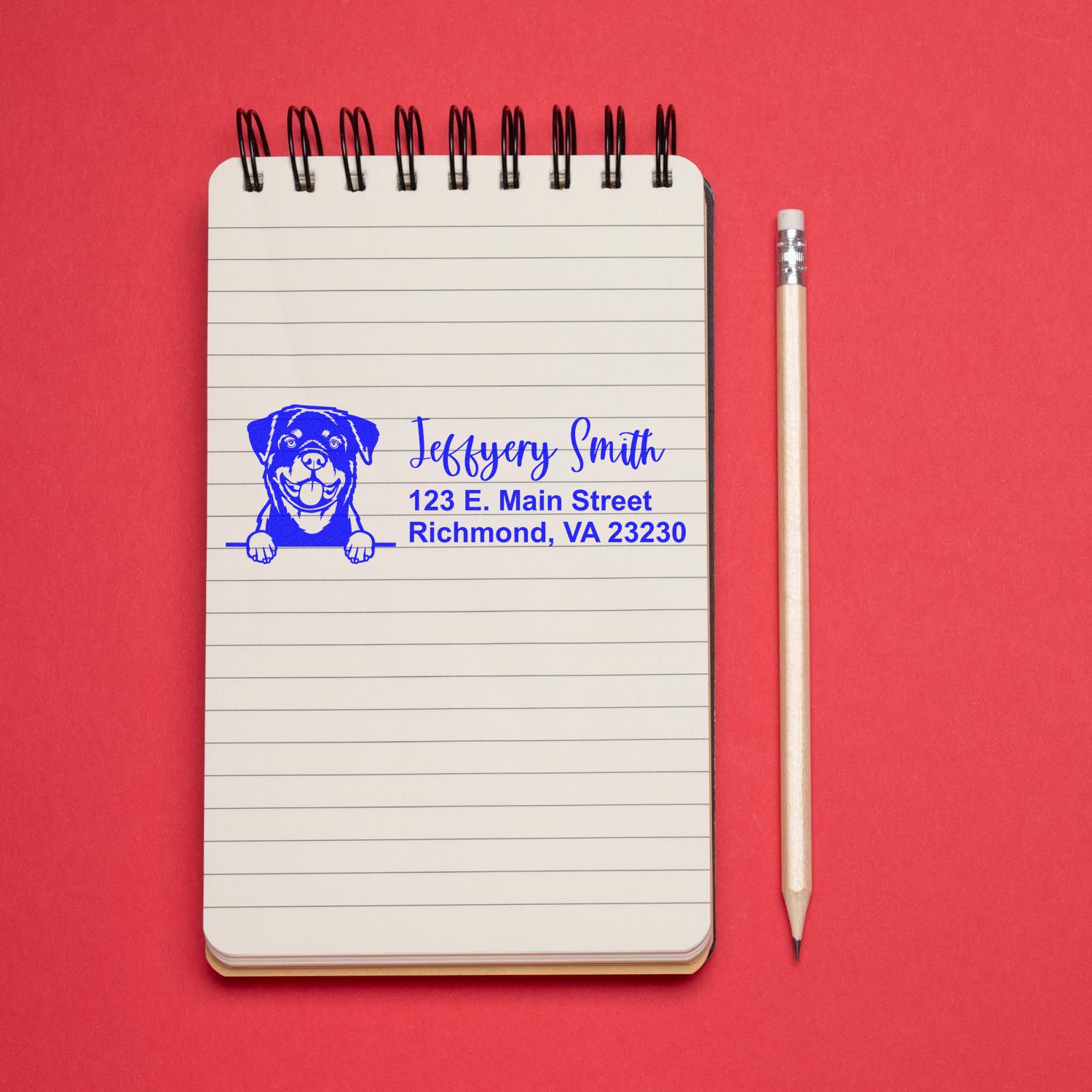 Peeking Rottweiler Name and Address Rubber Stamp - Engineer Seal Stamps