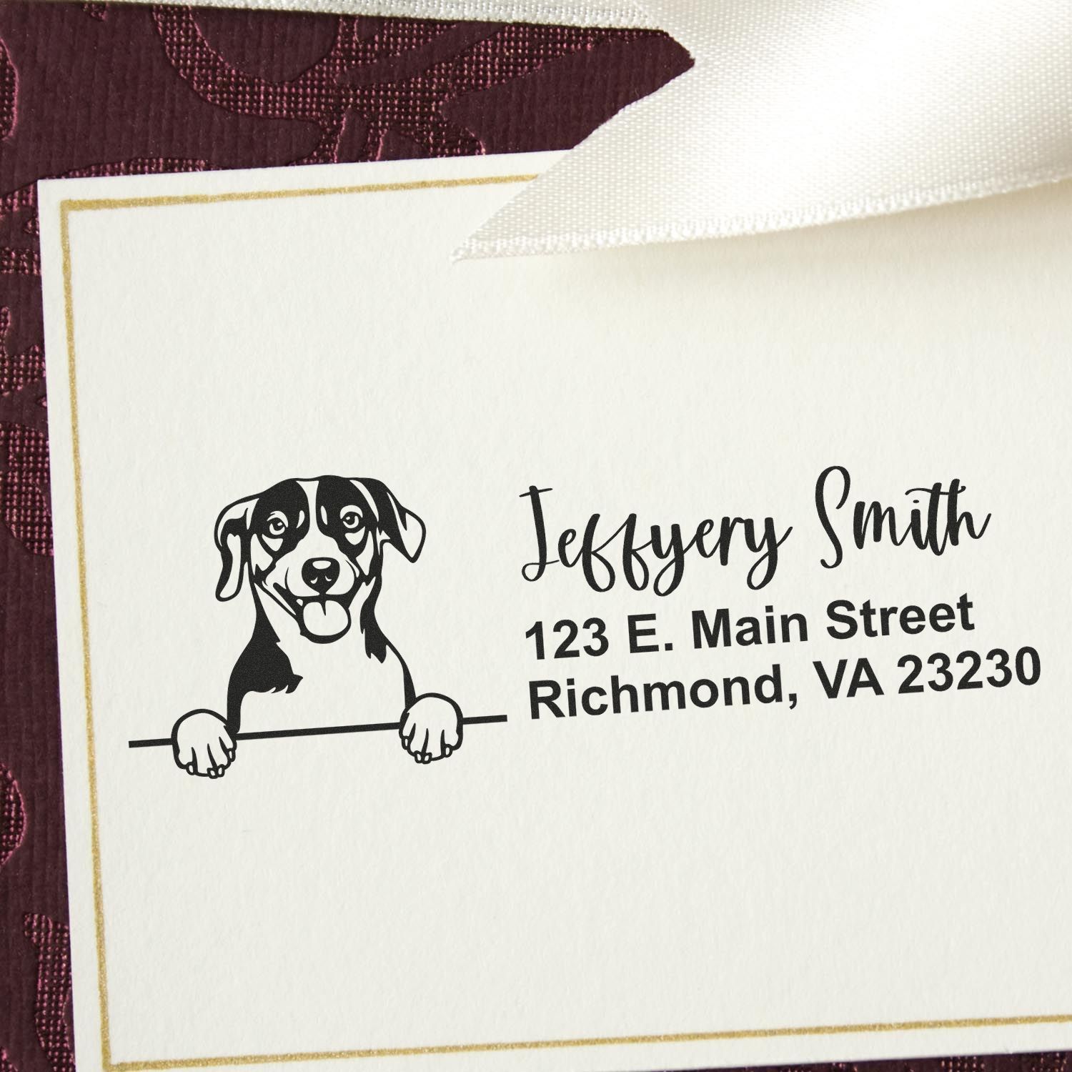 Peeking Russell Terrier Name and Address Rubber Stamp - Engineer Seal Stamps