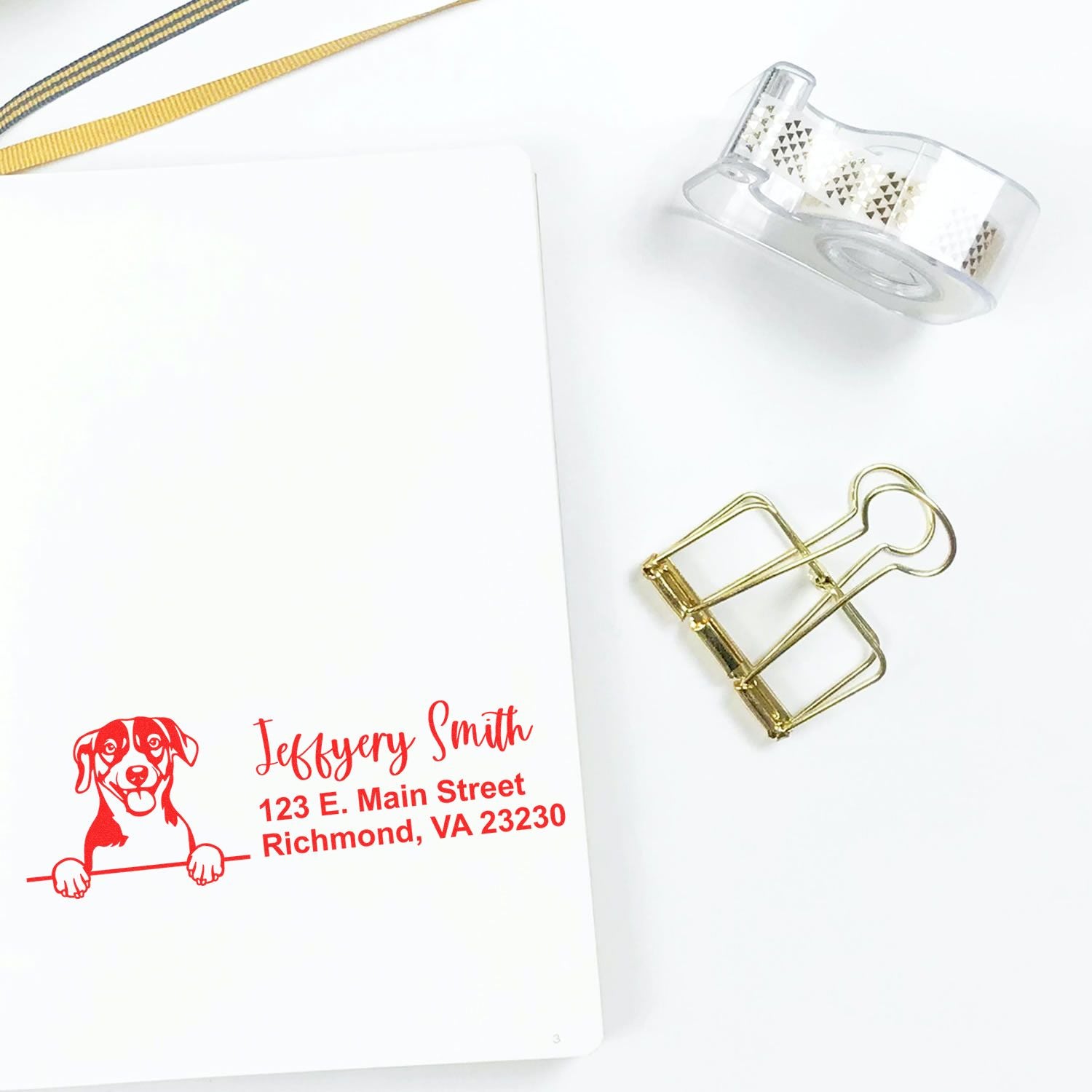 Peeking Russell Terrier Name and Address Rubber Stamp - Engineer Seal Stamps