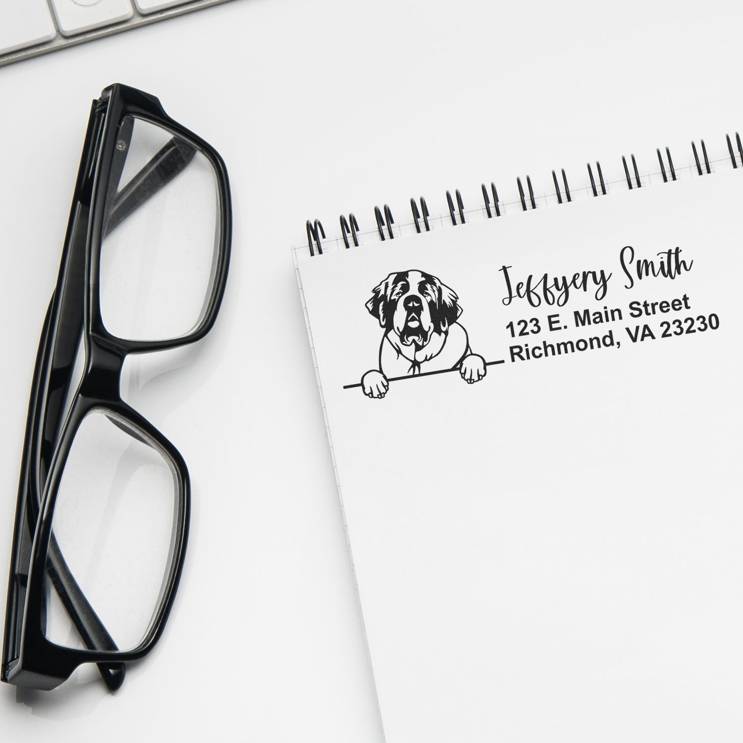 Peeking Saint Bernard Name and Address Rubber Stamp - Engineer Seal Stamps