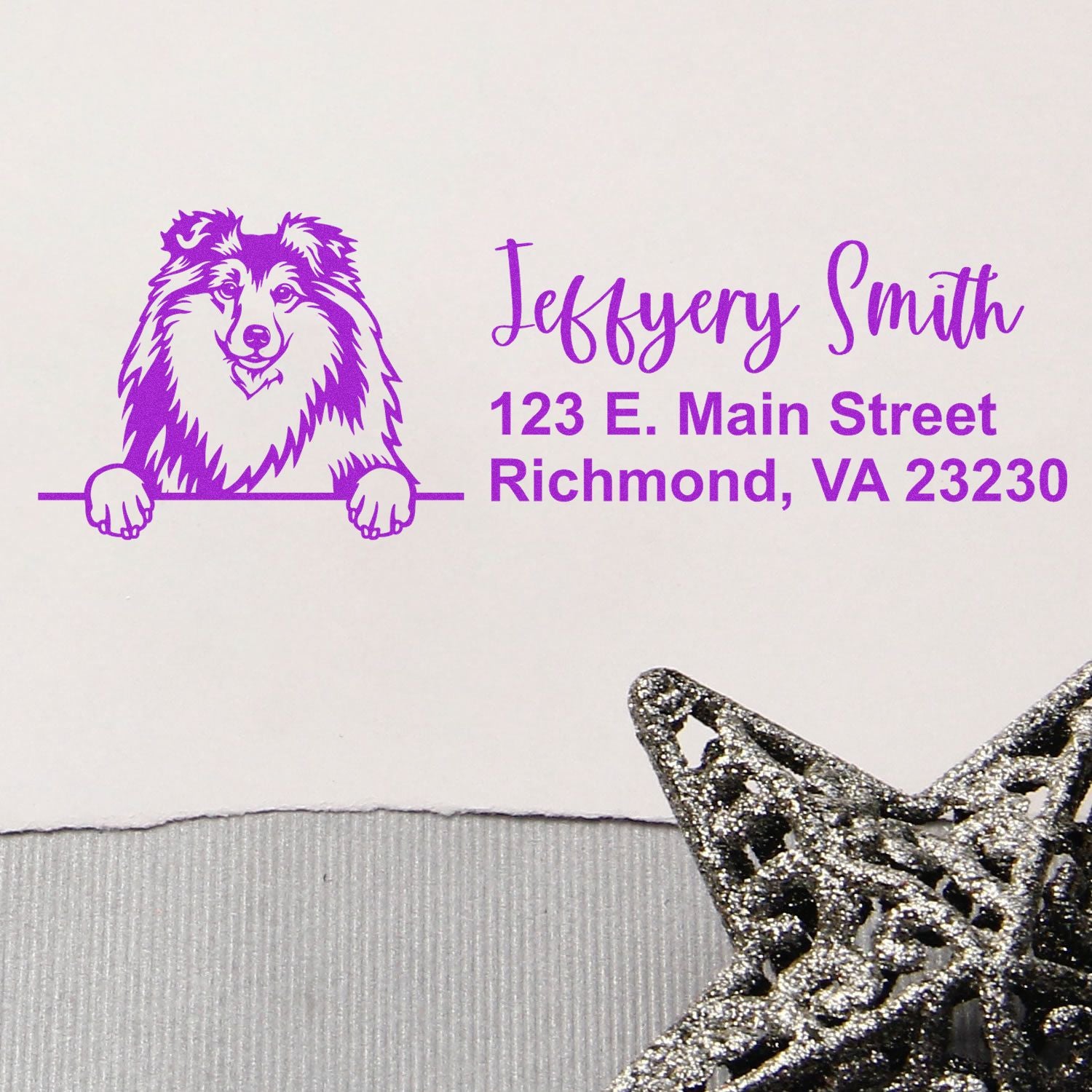Peeking Shetland Sheepdog Name and Address Rubber Stamp - Engineer Seal Stamps