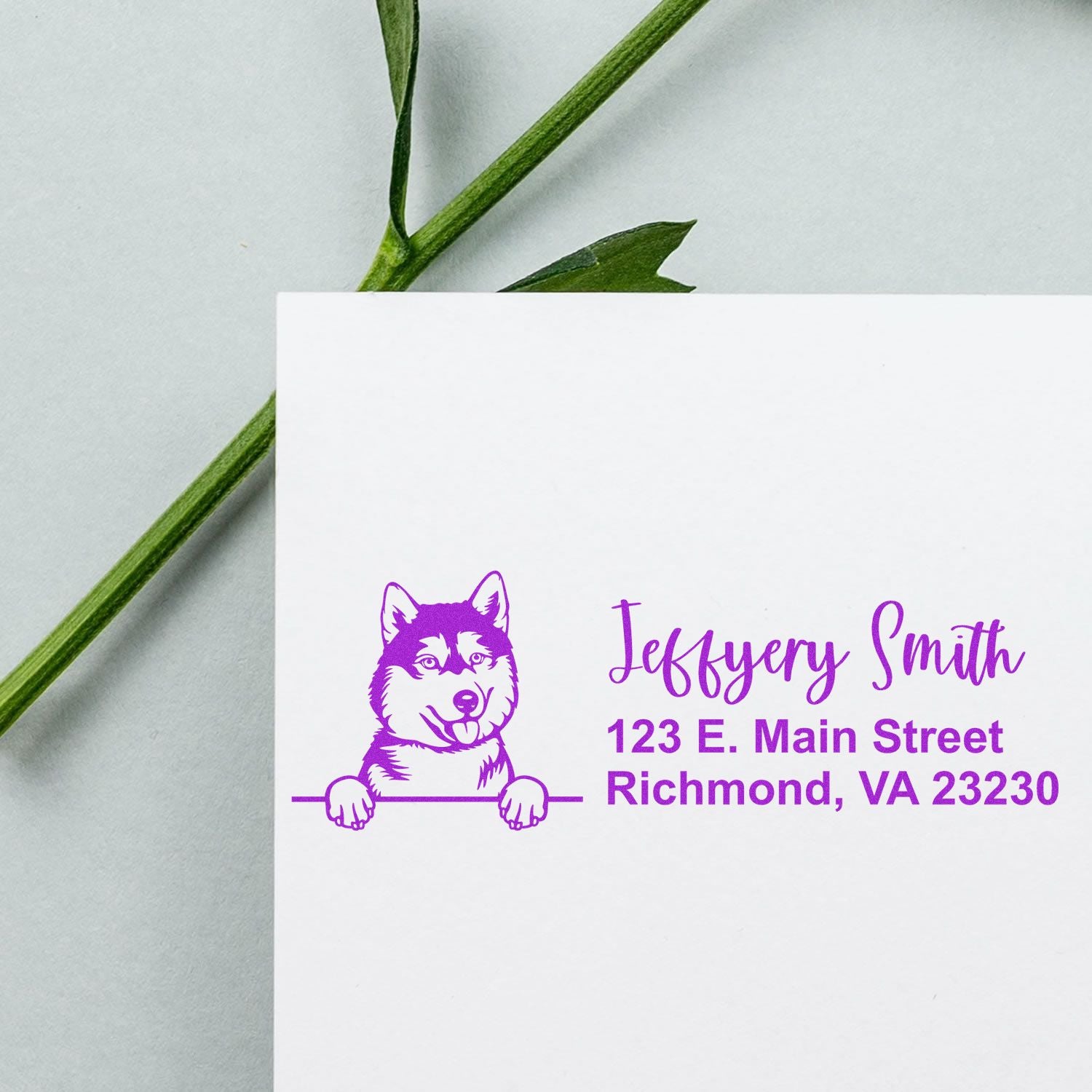 Peeking Siberian Husky Name and Address Rubber Stamp - Engineer Seal Stamps