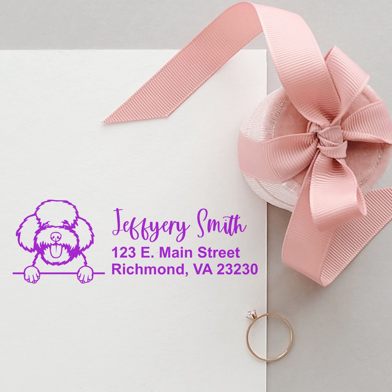 Peeking Toy Poodle Name and Address Rubber Stamp - Engineer Seal Stamps