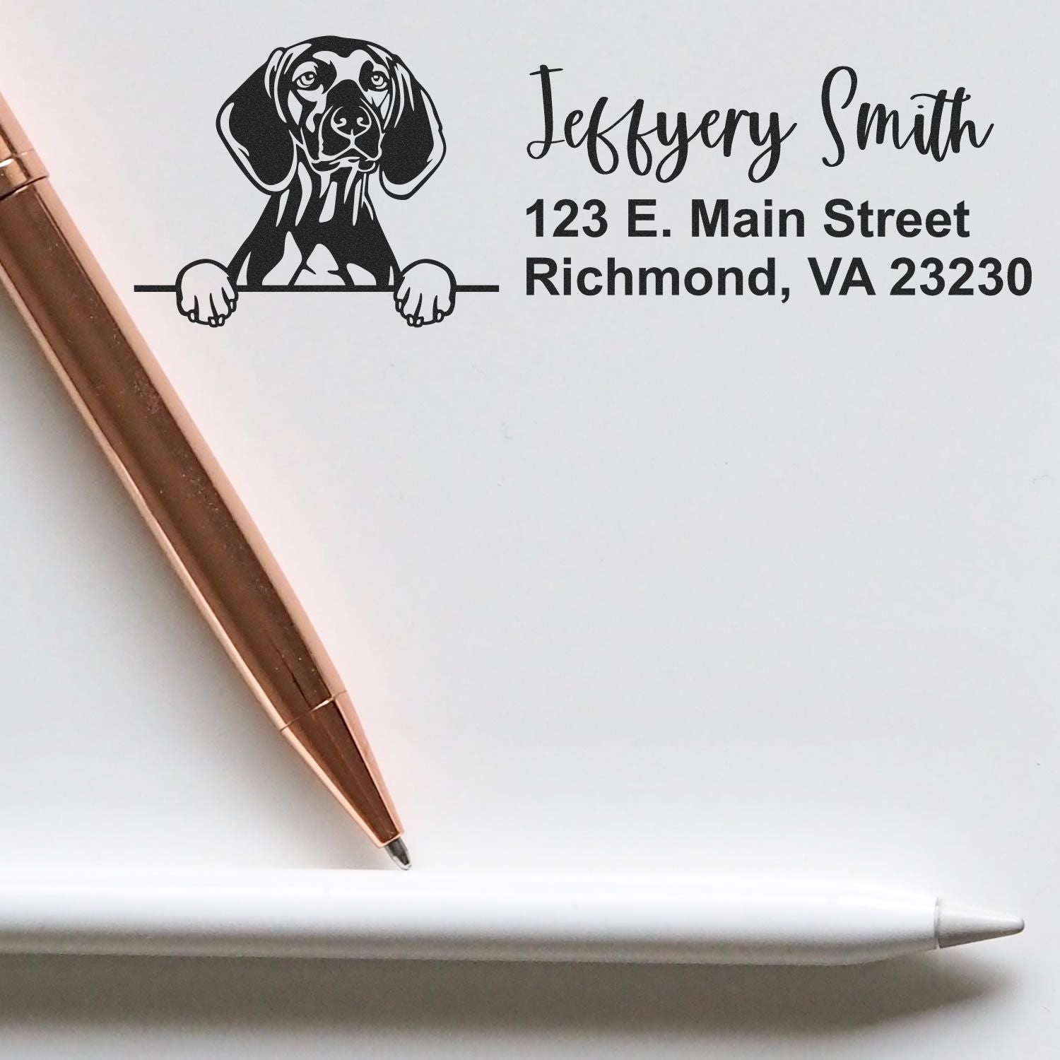 Peeking Vizslas Name and Address Rubber Stamp - Engineer Seal Stamps