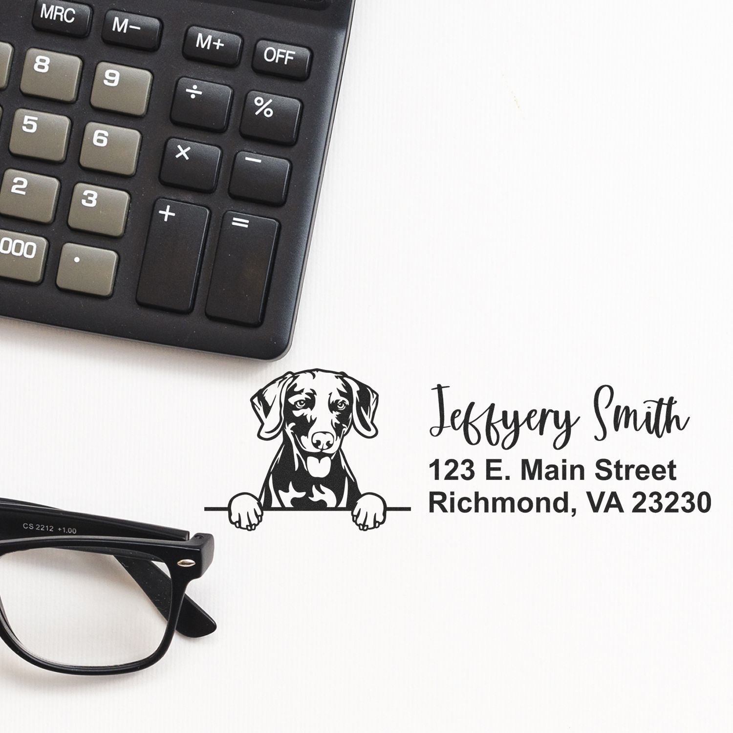 Peeking Weimaraner Name and Address Rubber Stamp - Engineer Seal Stamps