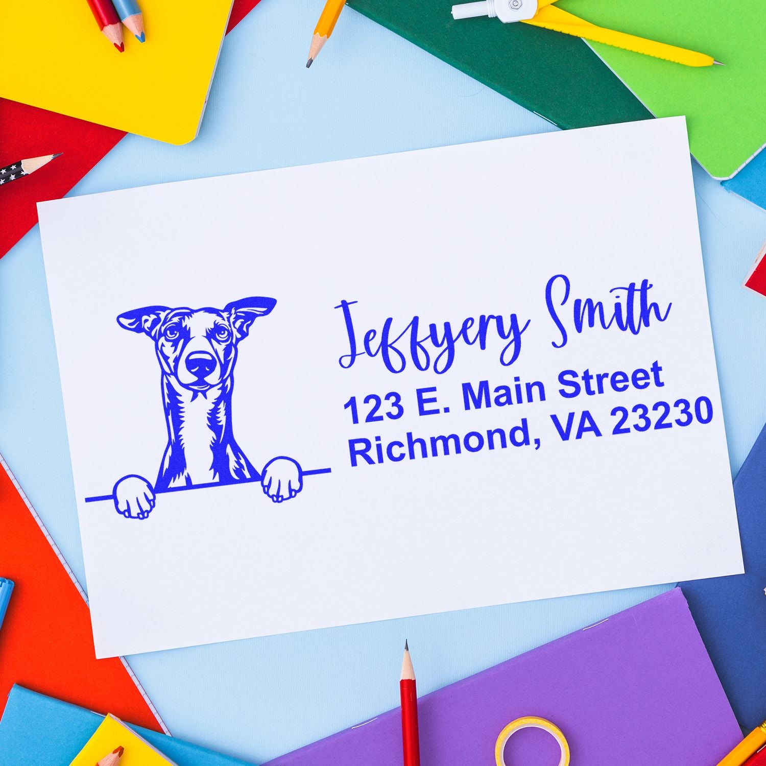 Peeking Whippet Name and Address Rubber Stamp - Engineer Seal Stamps