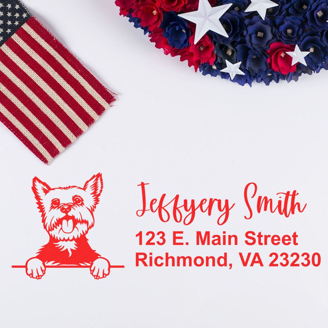 Peeking Yorkie Name and Address Rubber Stamp - Engineer Seal Stamps
