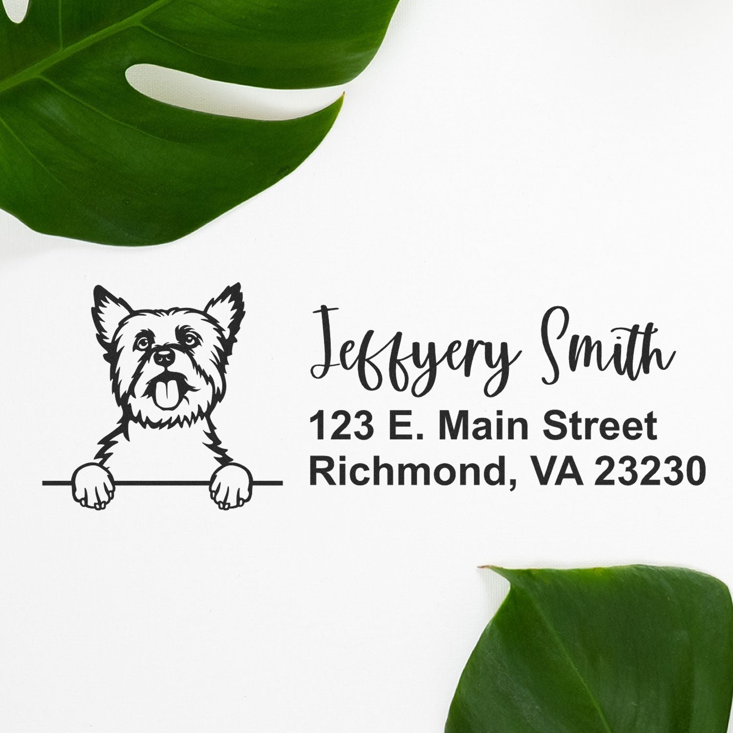 Peeking Yorkshire Terrier Name and Address Rubber Stamp - Engineer Seal Stamps